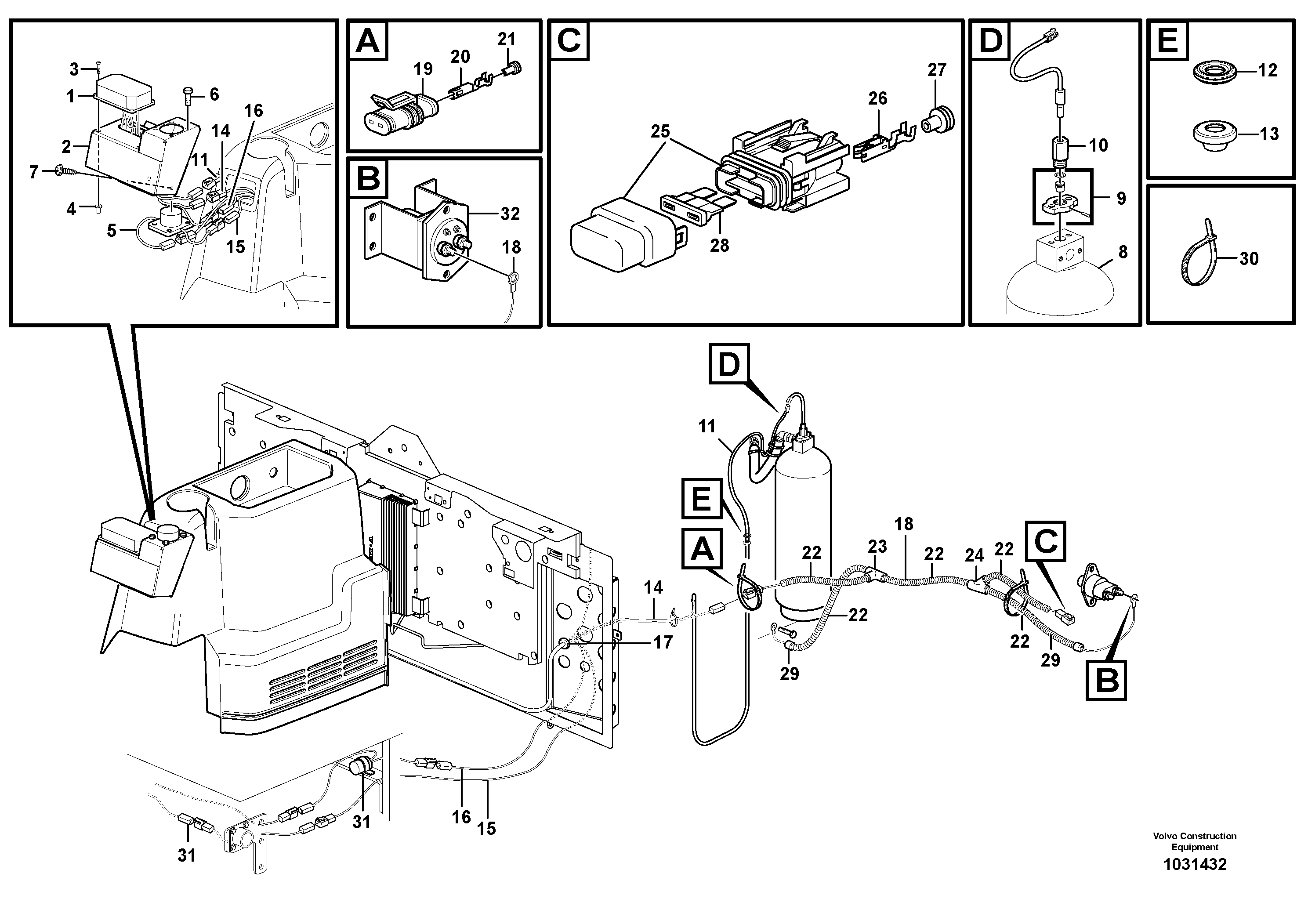 Схема запчастей Volvo L180F - 104520 Cable harness, fire extinguishing system, cab L180F HL HIGH-LIFT