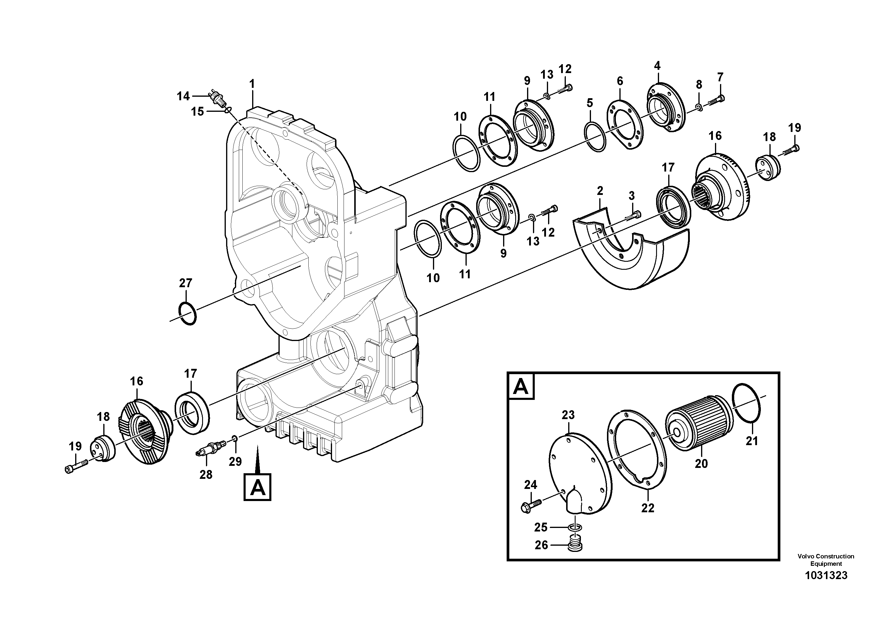 Схема запчастей Volvo L220F - 106991 Transfer case, housing and covers L220F