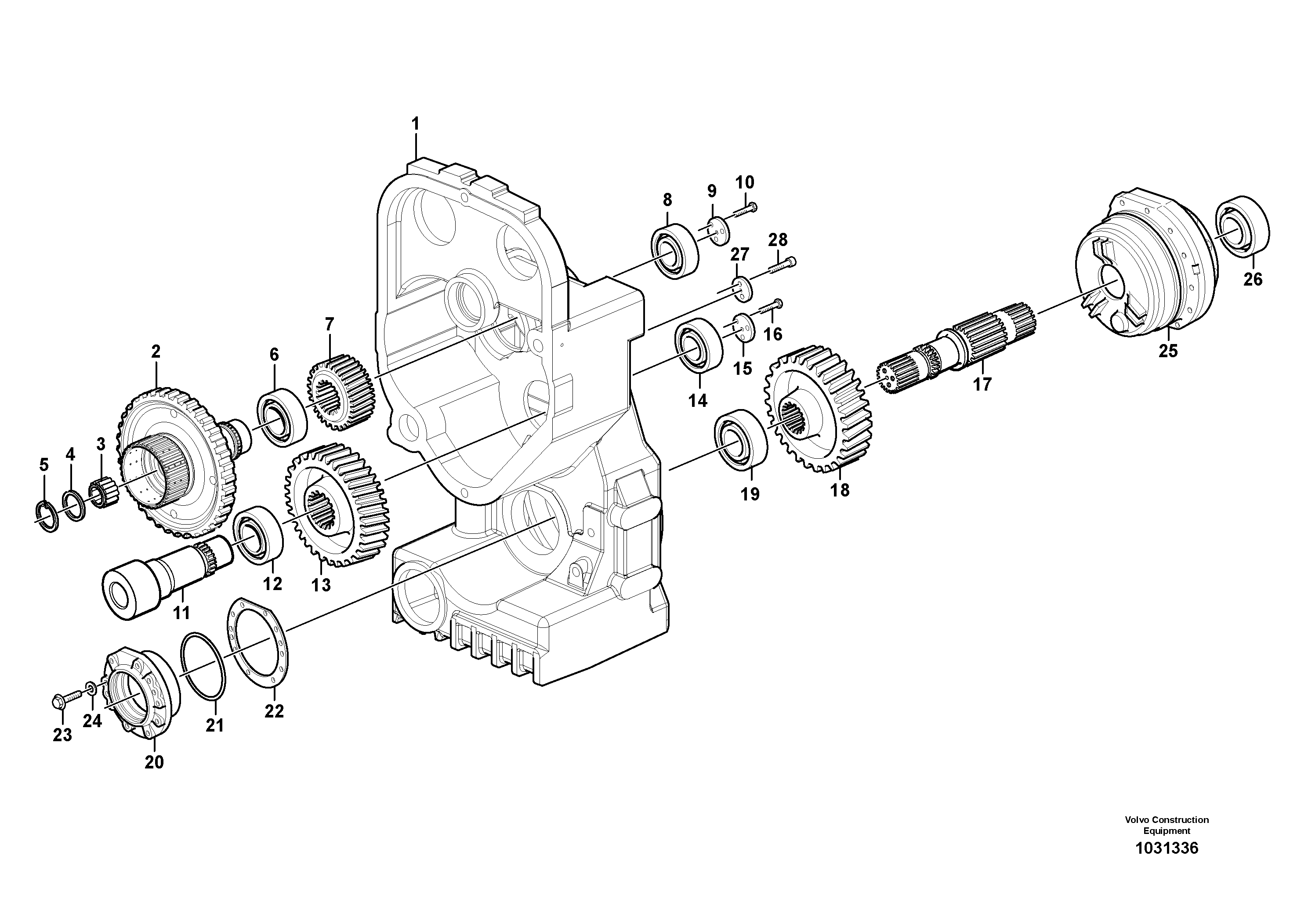 Схема запчастей Volvo L220F - 65021 Transfer case, gears and shafts L220F