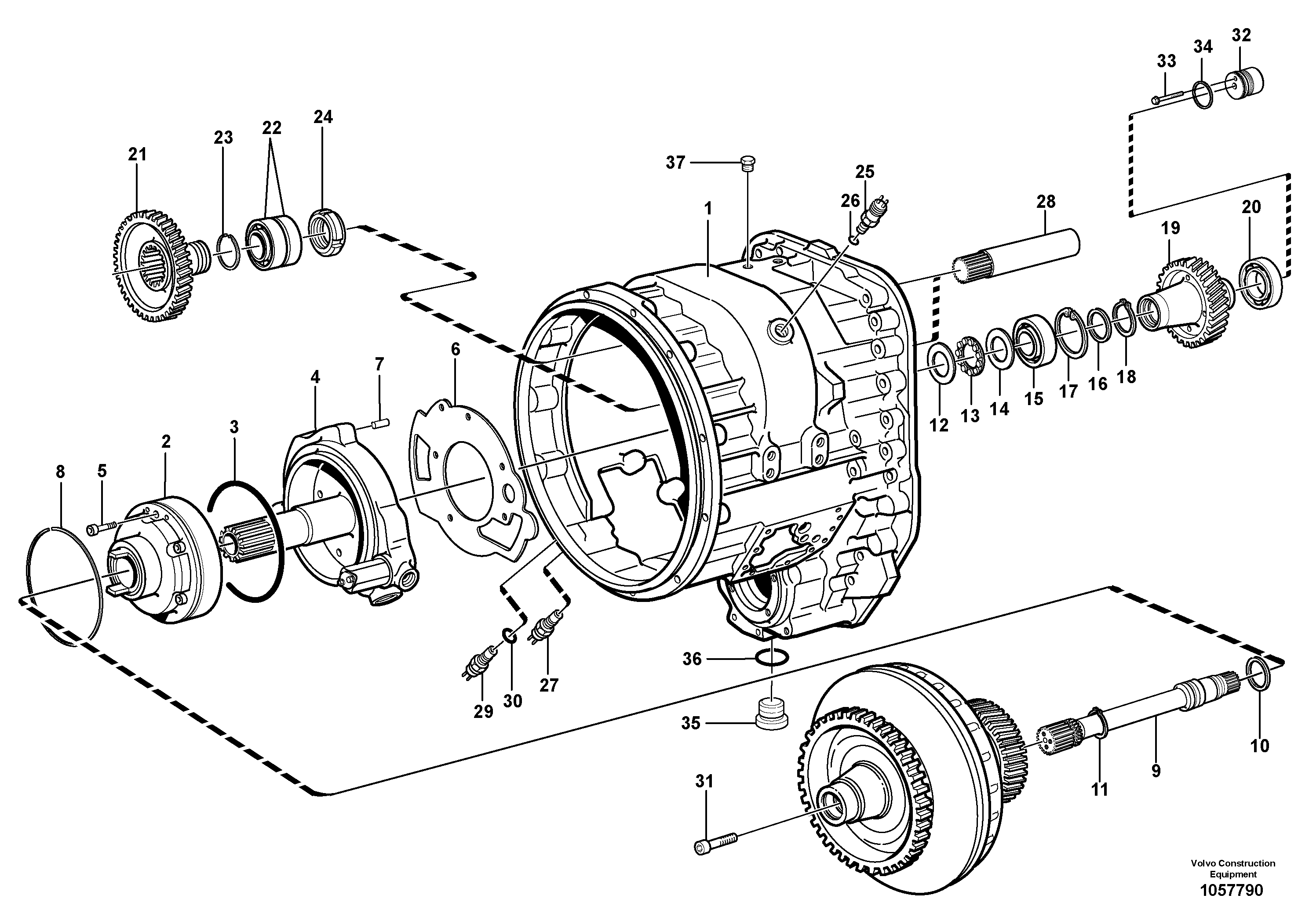 Схема запчастей Volvo L150G - 103479 Converter housing, gears and shafts L150G