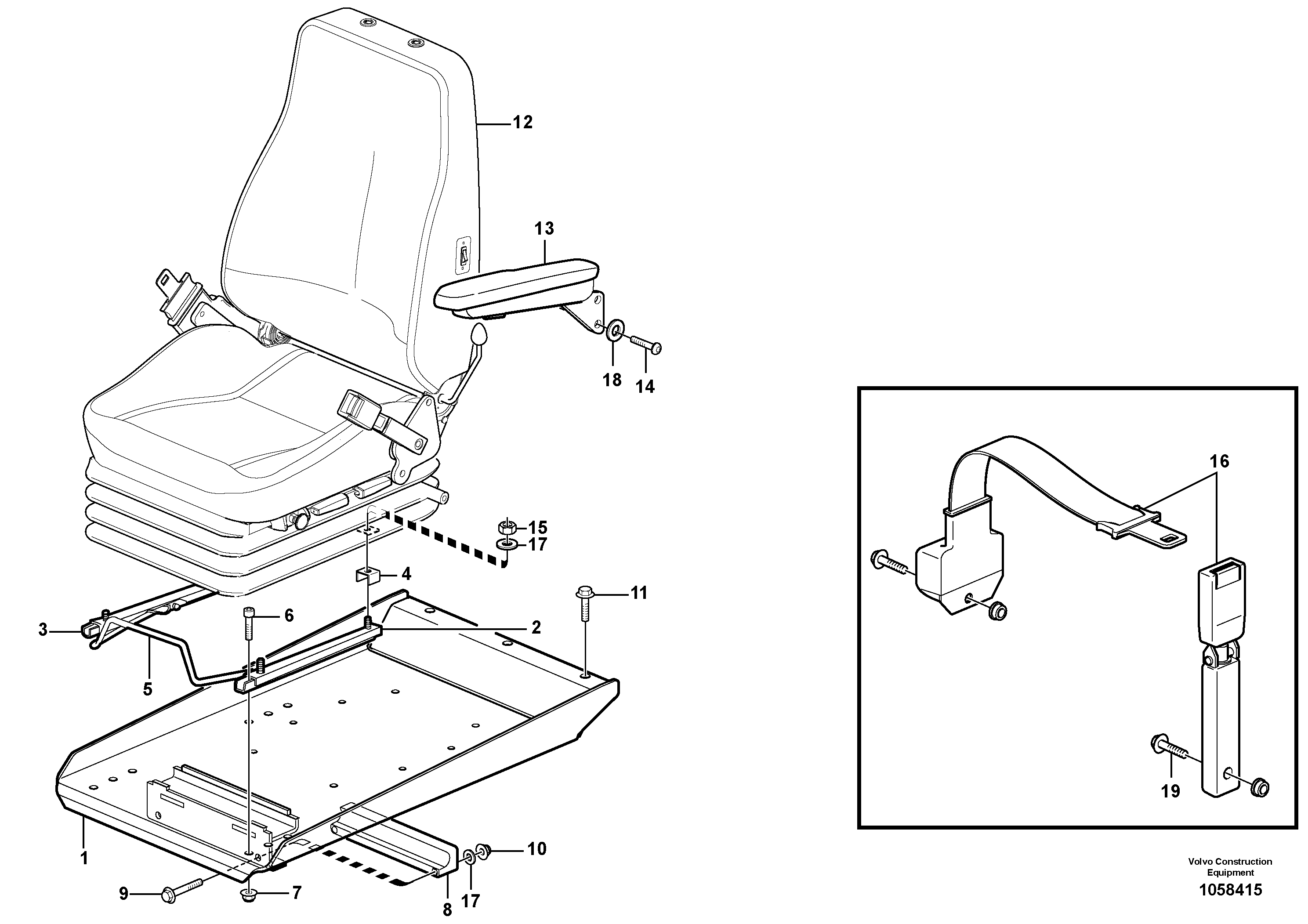 Схема запчастей Volvo L150G - 102881 Operator seat with fitting parts L150G