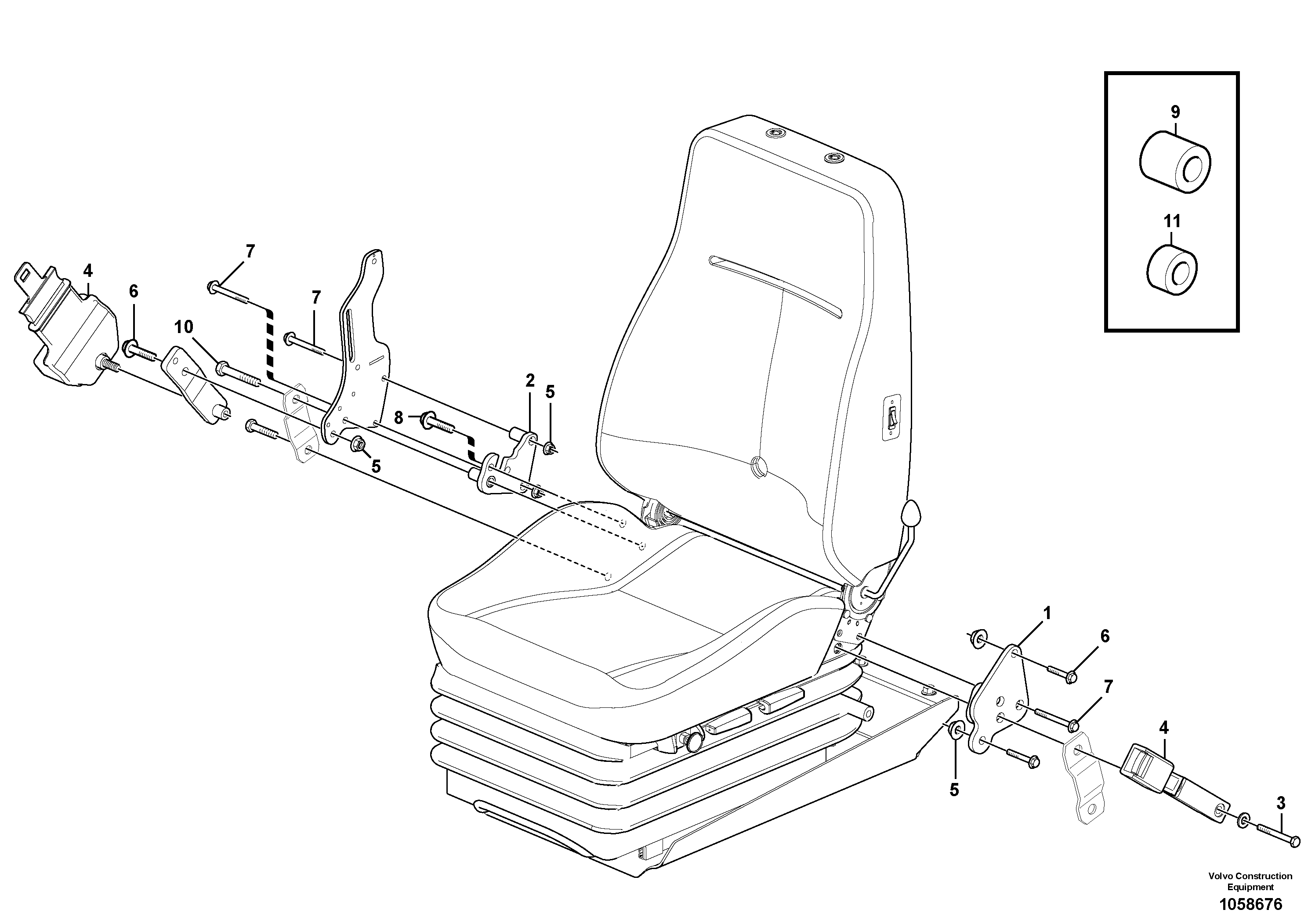 Схема запчастей Volvo L150G - 106628 Operator seat with fitting parts L150G