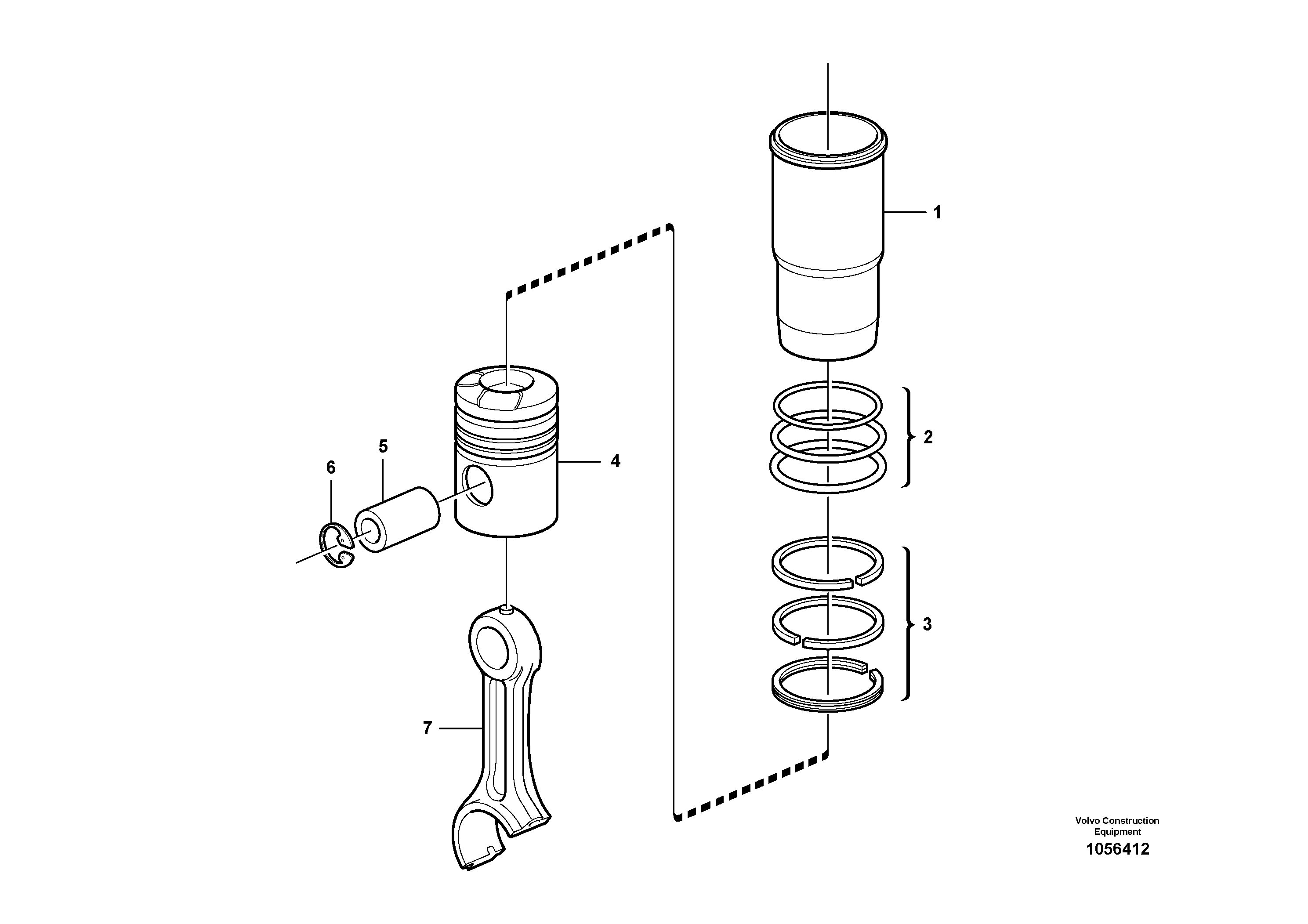 Схема запчастей Volvo L150G - 104164 Cylinder liner and piston L150G