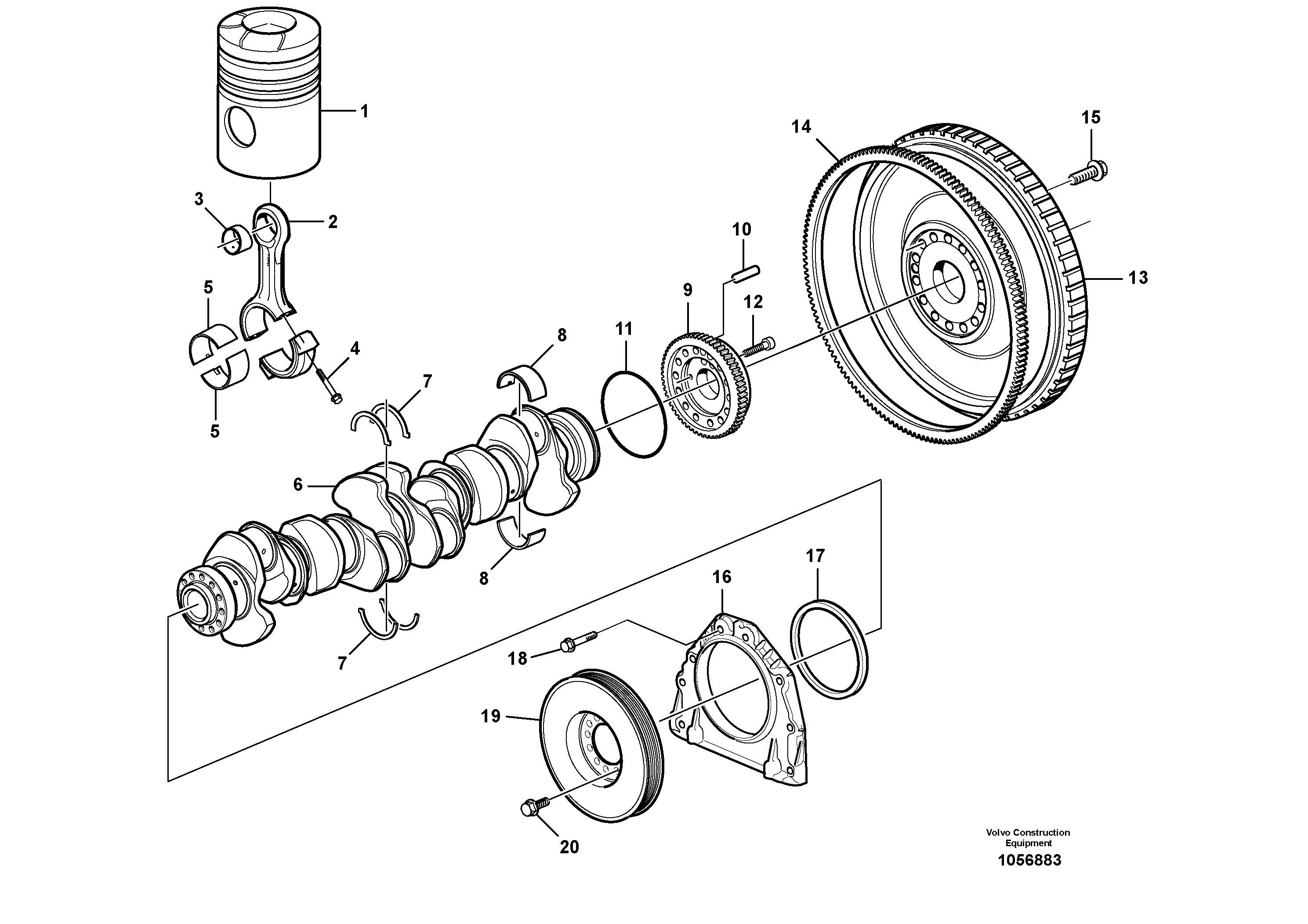 Схема запчастей Volvo L150G - 104455 Crankshaft and related parts L150G