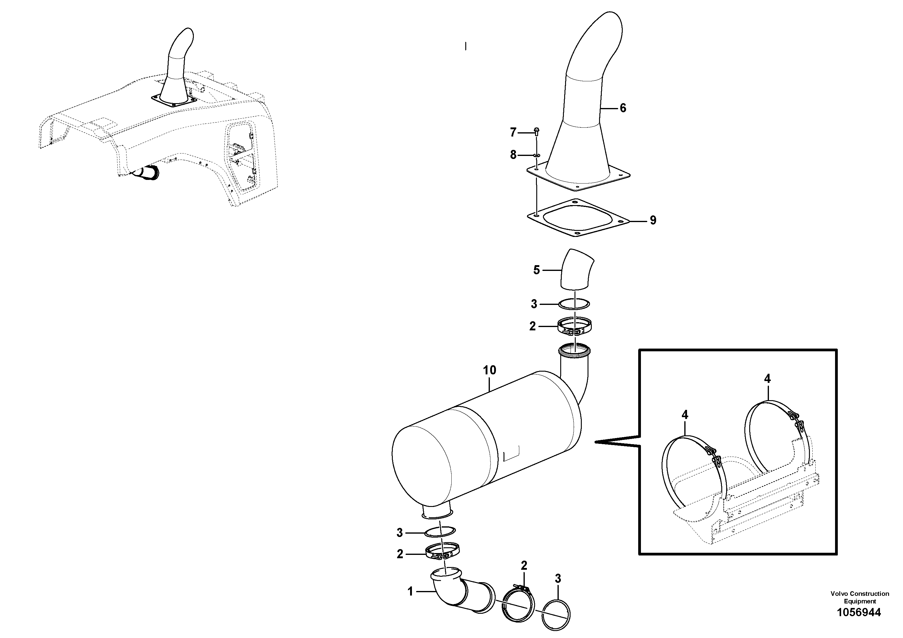 Схема запчастей Volvo L150G - 101737 Exhaust system, silencer L150G