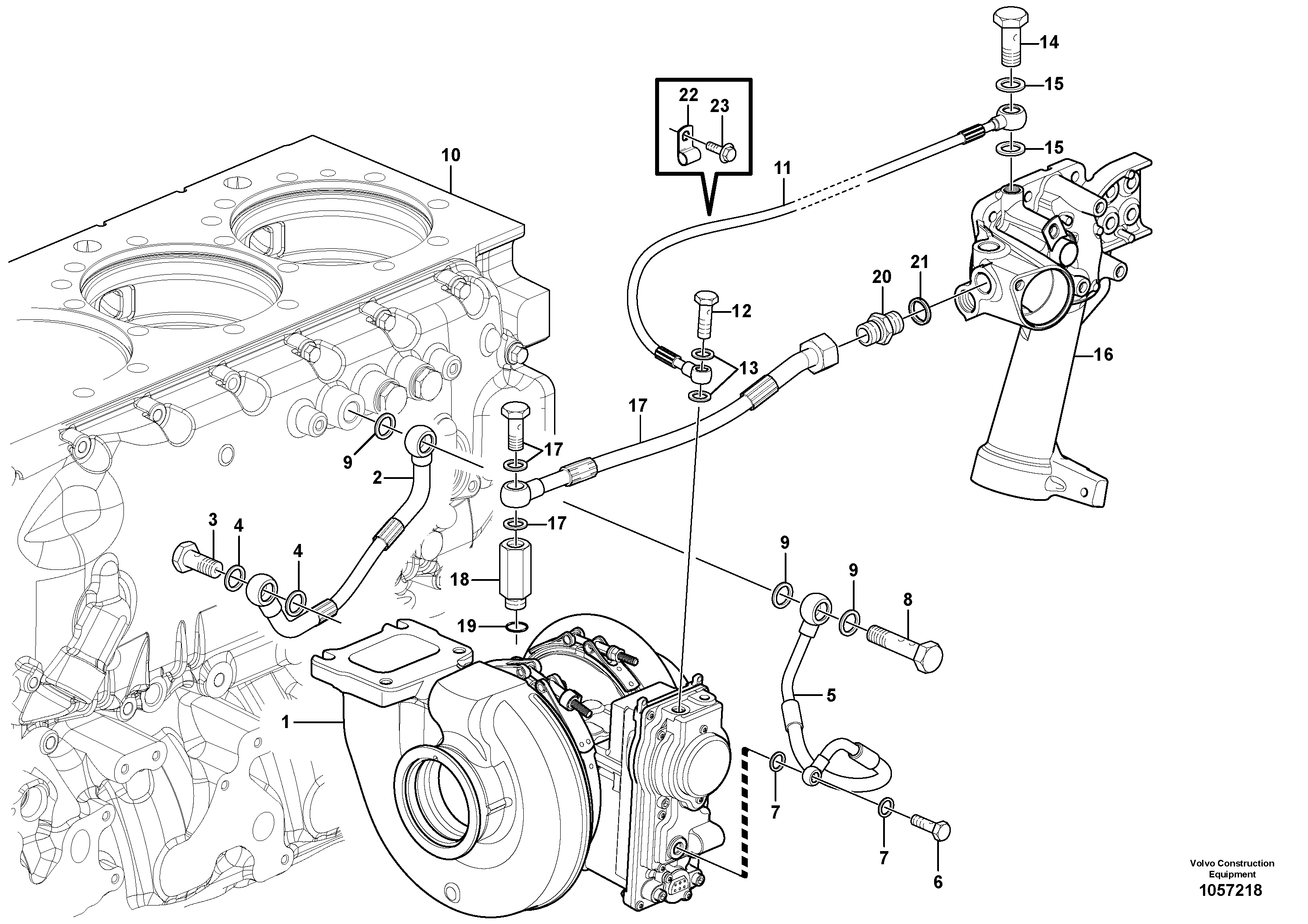 Схема запчастей Volvo L150G - 104918 Turbocharger with coolant pipe L150G