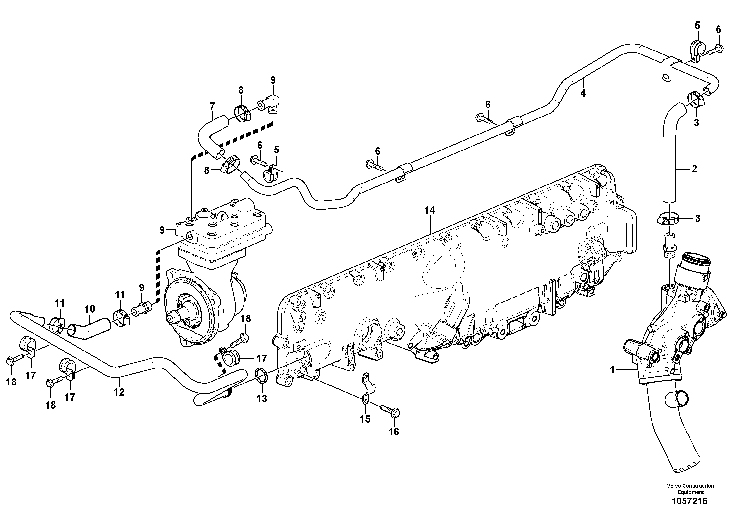 Схема запчастей Volvo L150G - 105744 Coolant system, Kompressor L150G