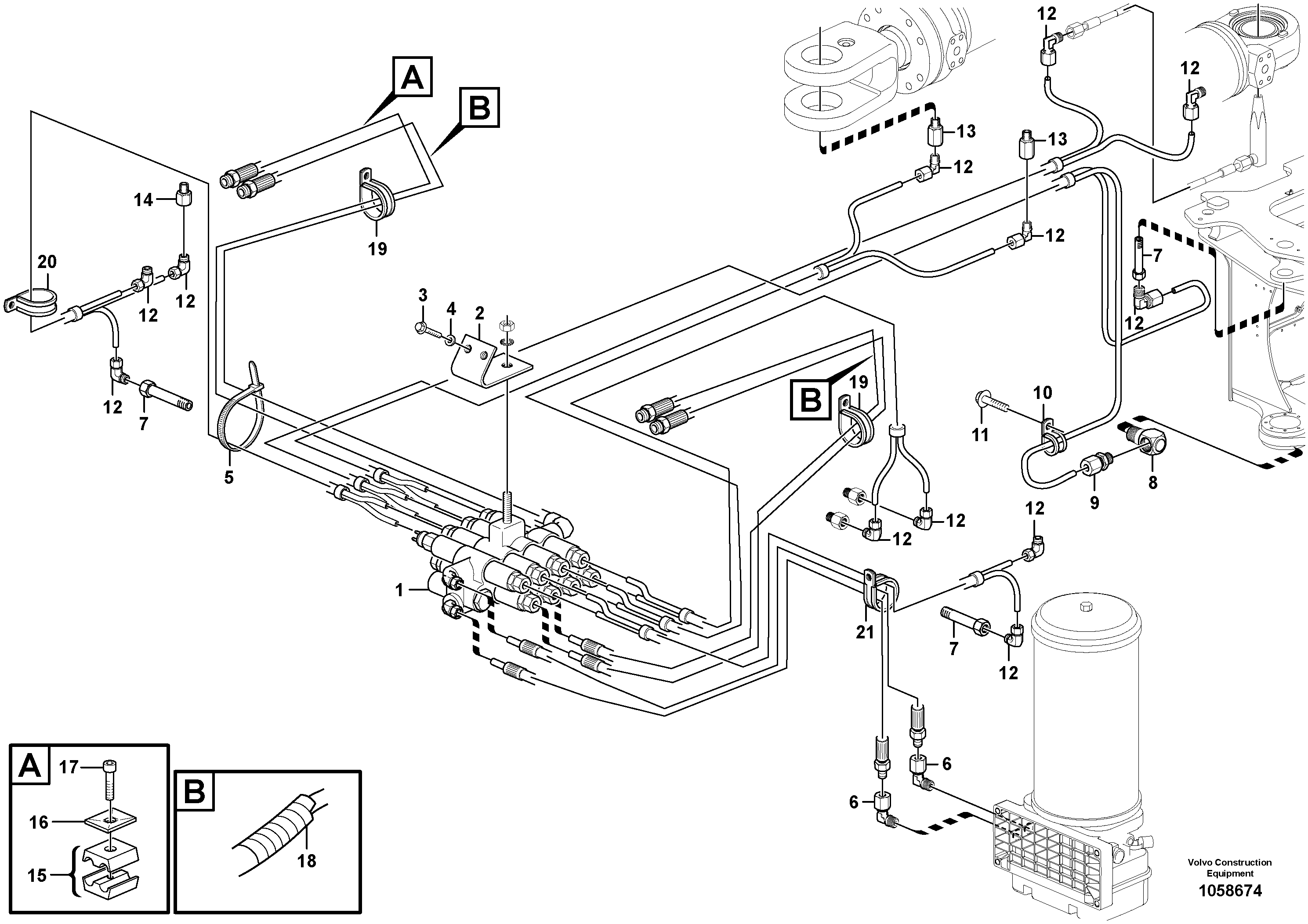 Схема запчастей Volvo L150G - 103331 Central lubrication with fitting parts. B1 L150G