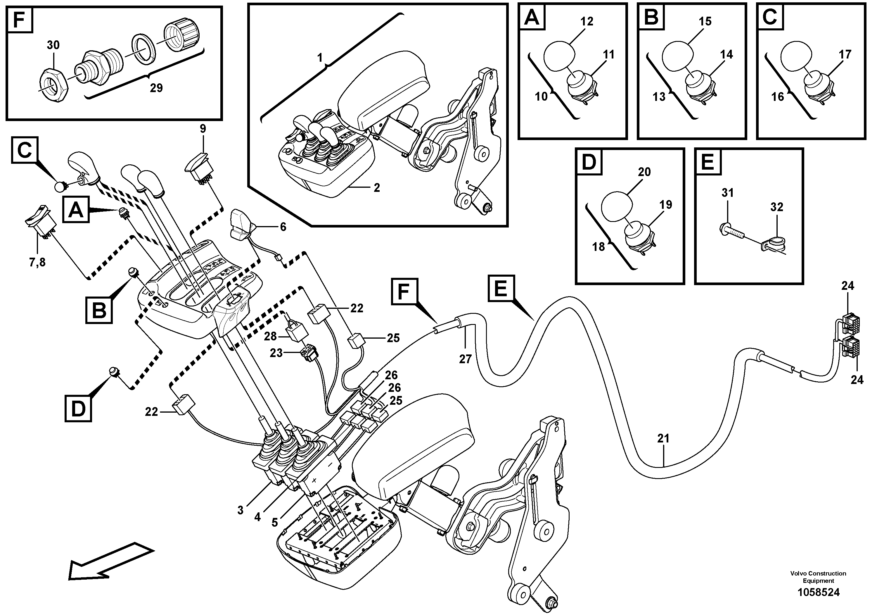 Схема запчастей Volvo L180G - 101671 Cable harness, four-lever el.hydraulic servo L180G