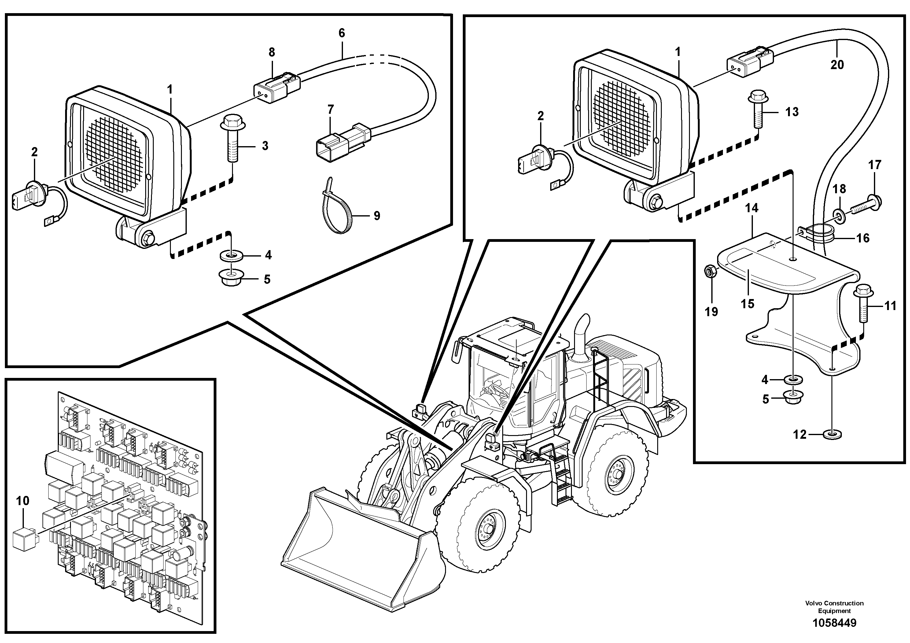 Схема запчастей Volvo L220G - 104259 Work lights, front L220G