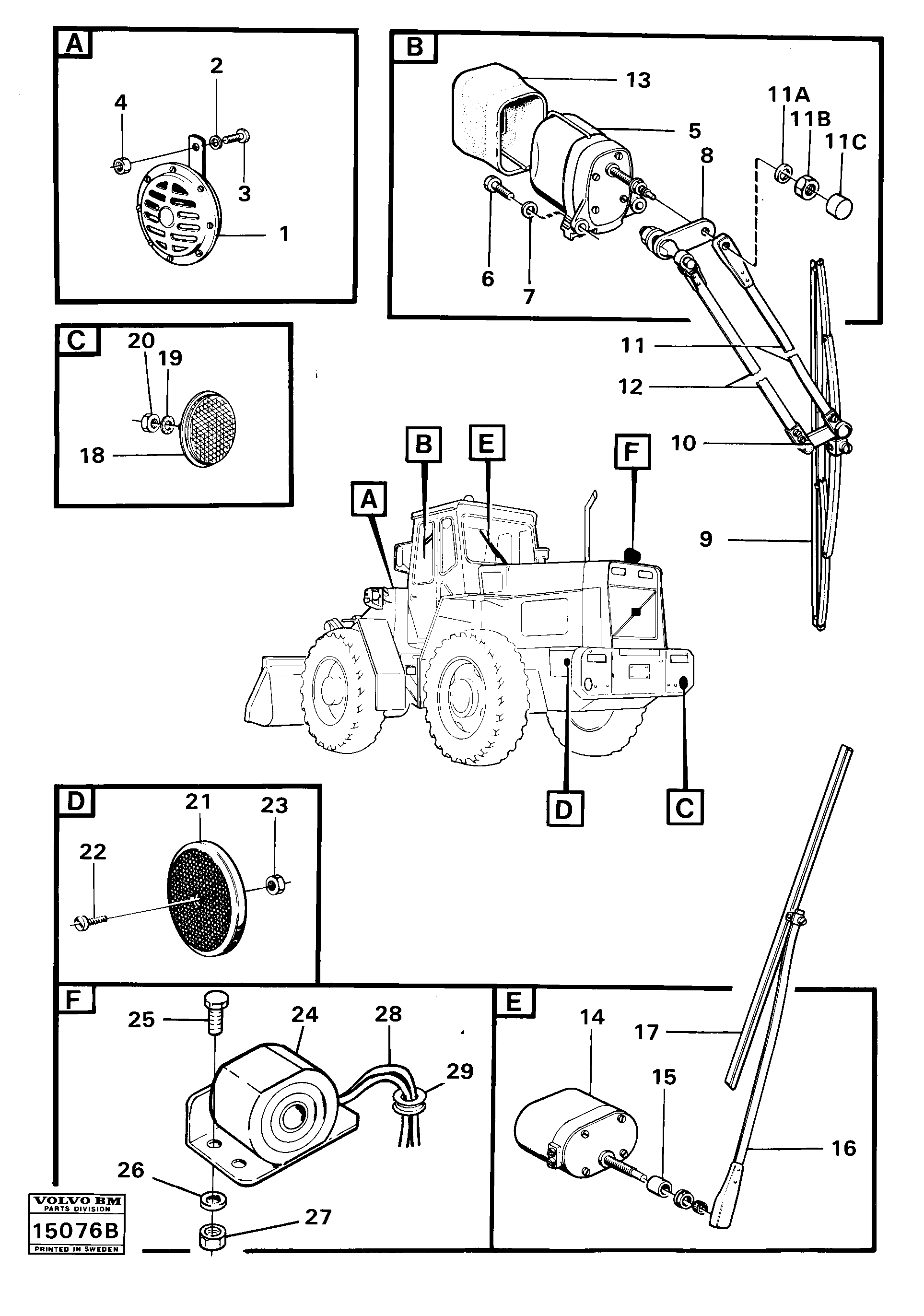 Схема запчастей Volvo 4300 4300 - 16238 Signalhorn,reflex and windshield wipers 