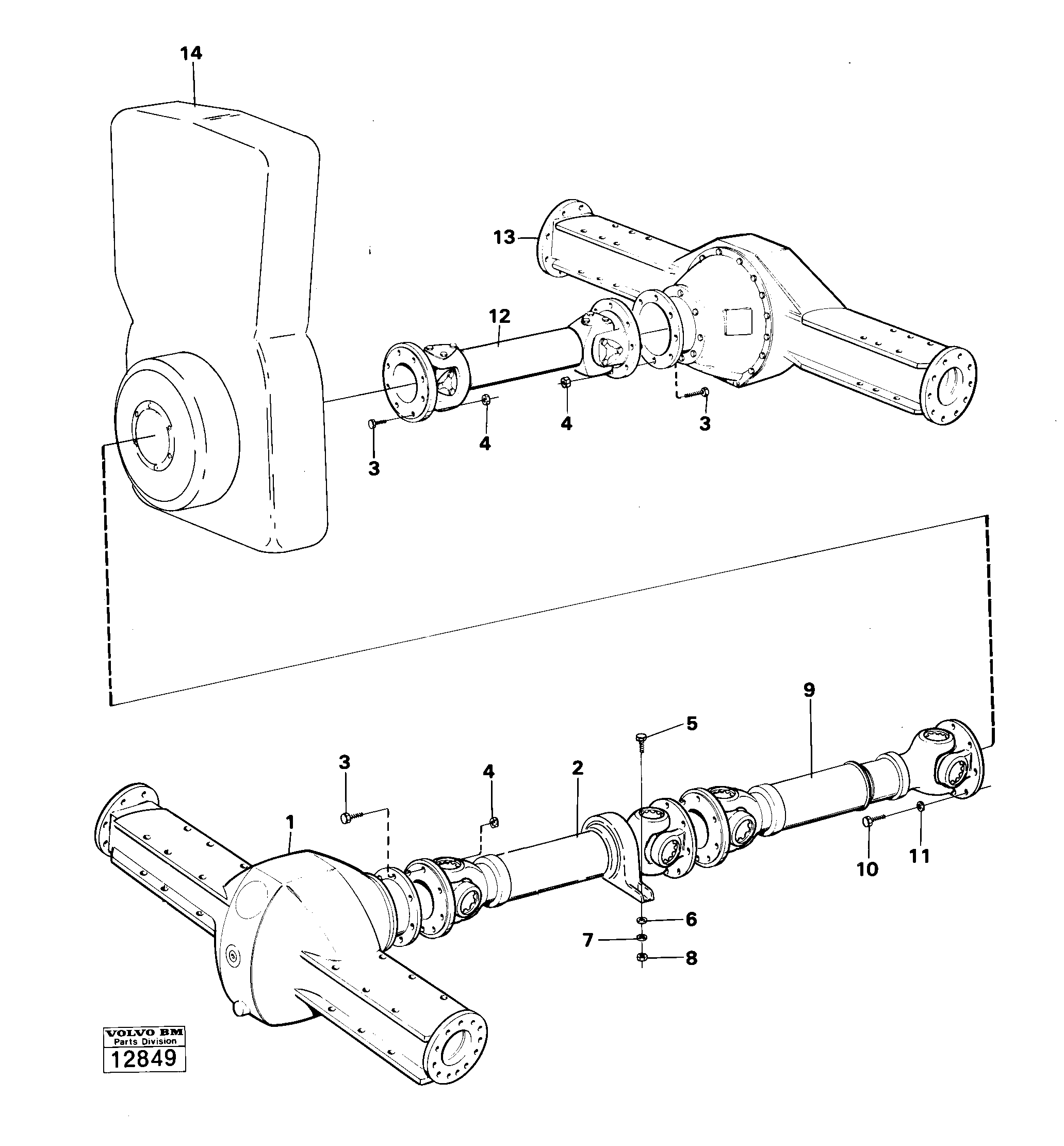 Схема запчастей Volvo 4300 4300 - 15418 Propeller shafts with fitting parts 