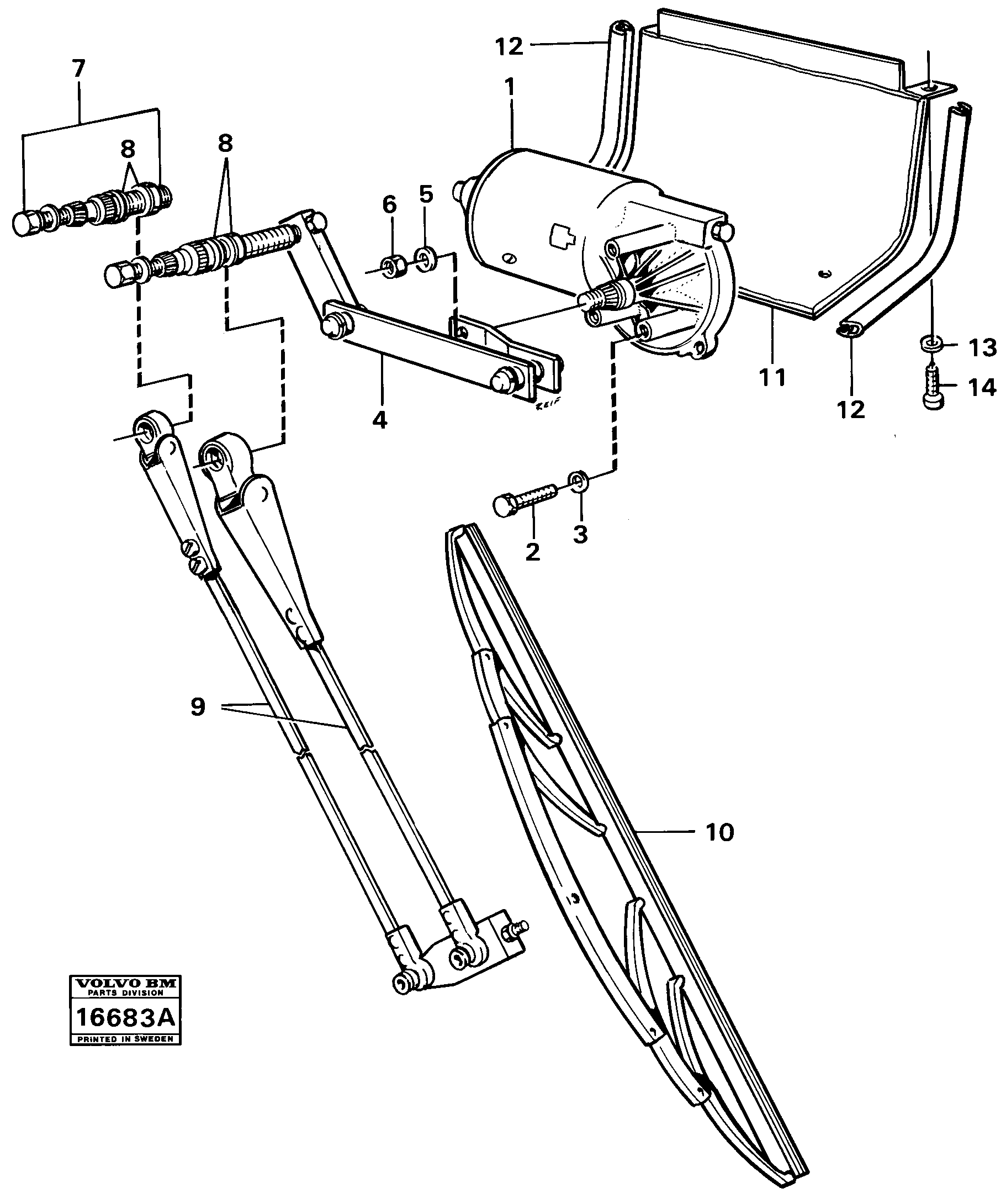 Схема запчастей Volvo 4200 4200 - 155 Windshield wipers,front cab no 1756 - 2738 