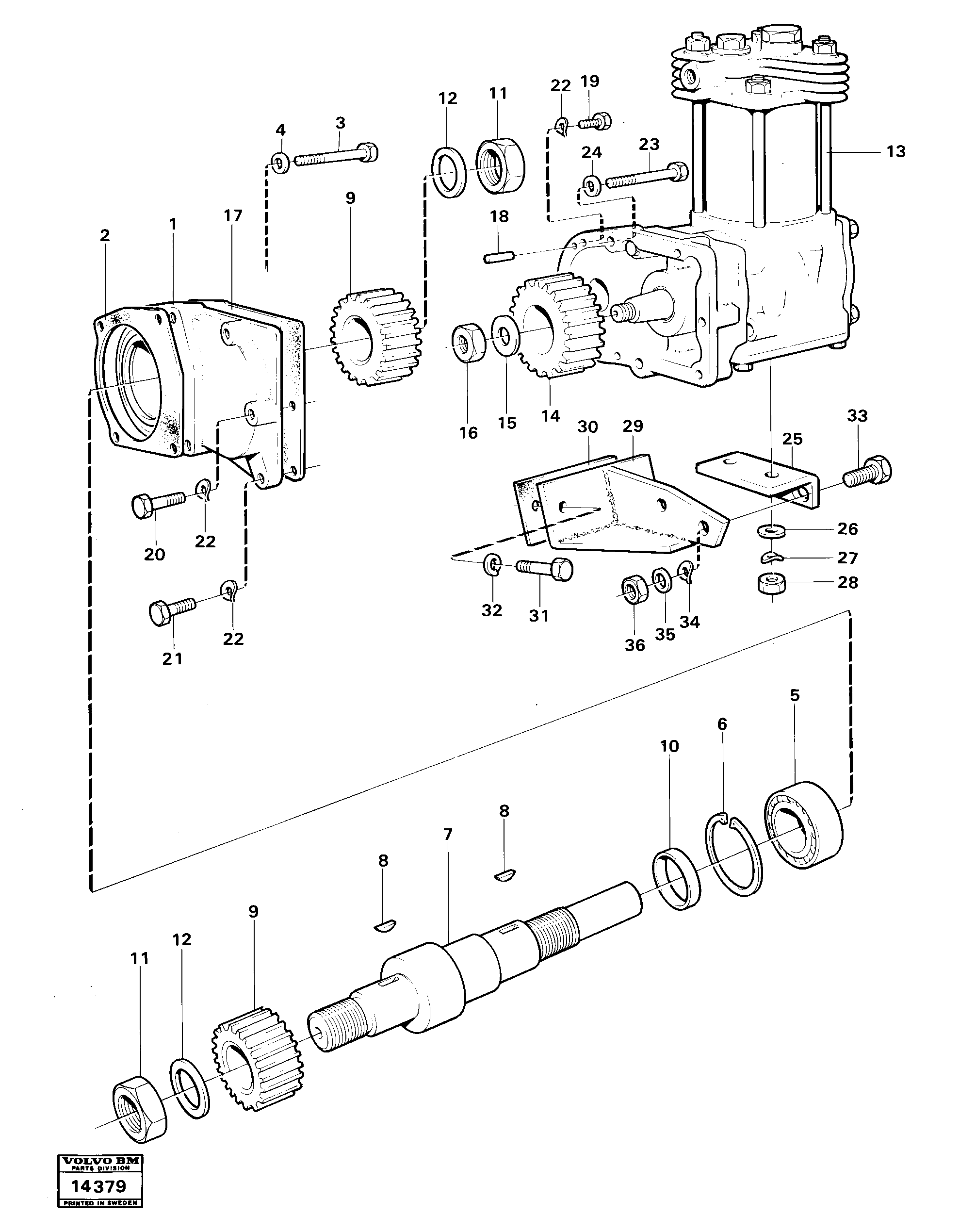 Схема запчастей Volvo 4200 4200 - 285 Air-compressor drive 