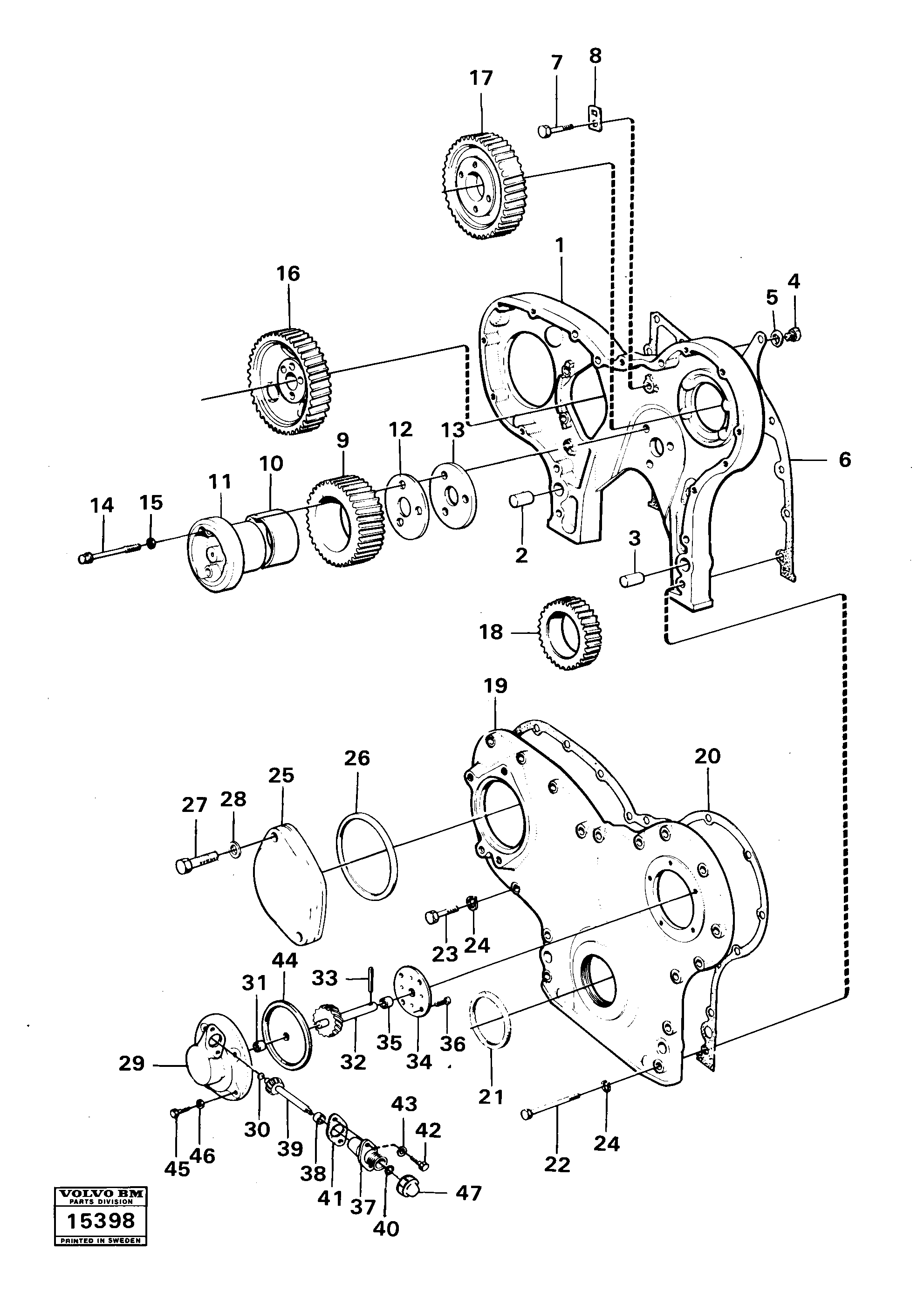 Схема запчастей Volvo 4400 4400 - 27185 Timing gear casing,timinggears and engine-speed Indicator 