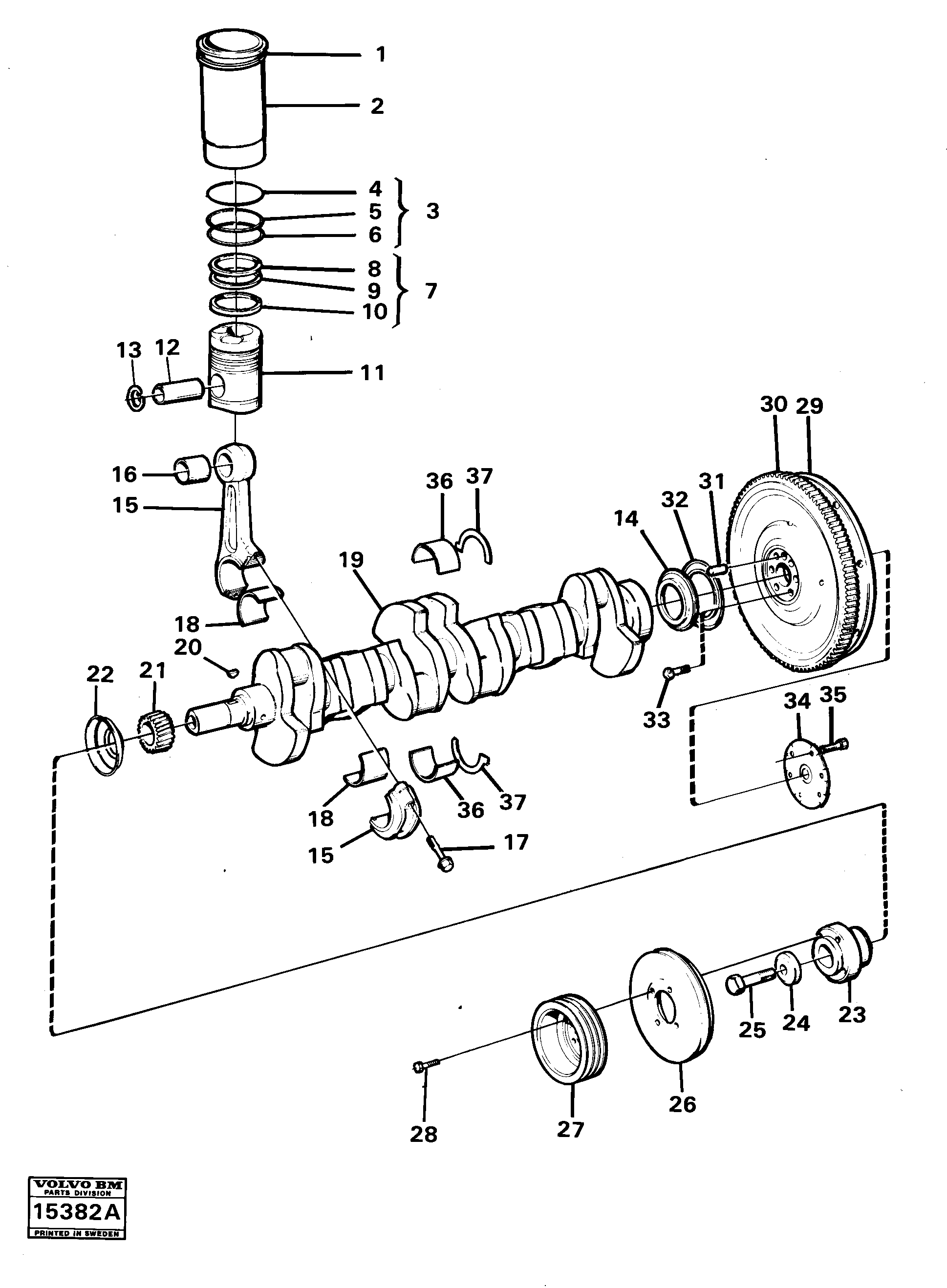 Схема запчастей Volvo 4400 4400 - 38931 Crankshaft and related parts 