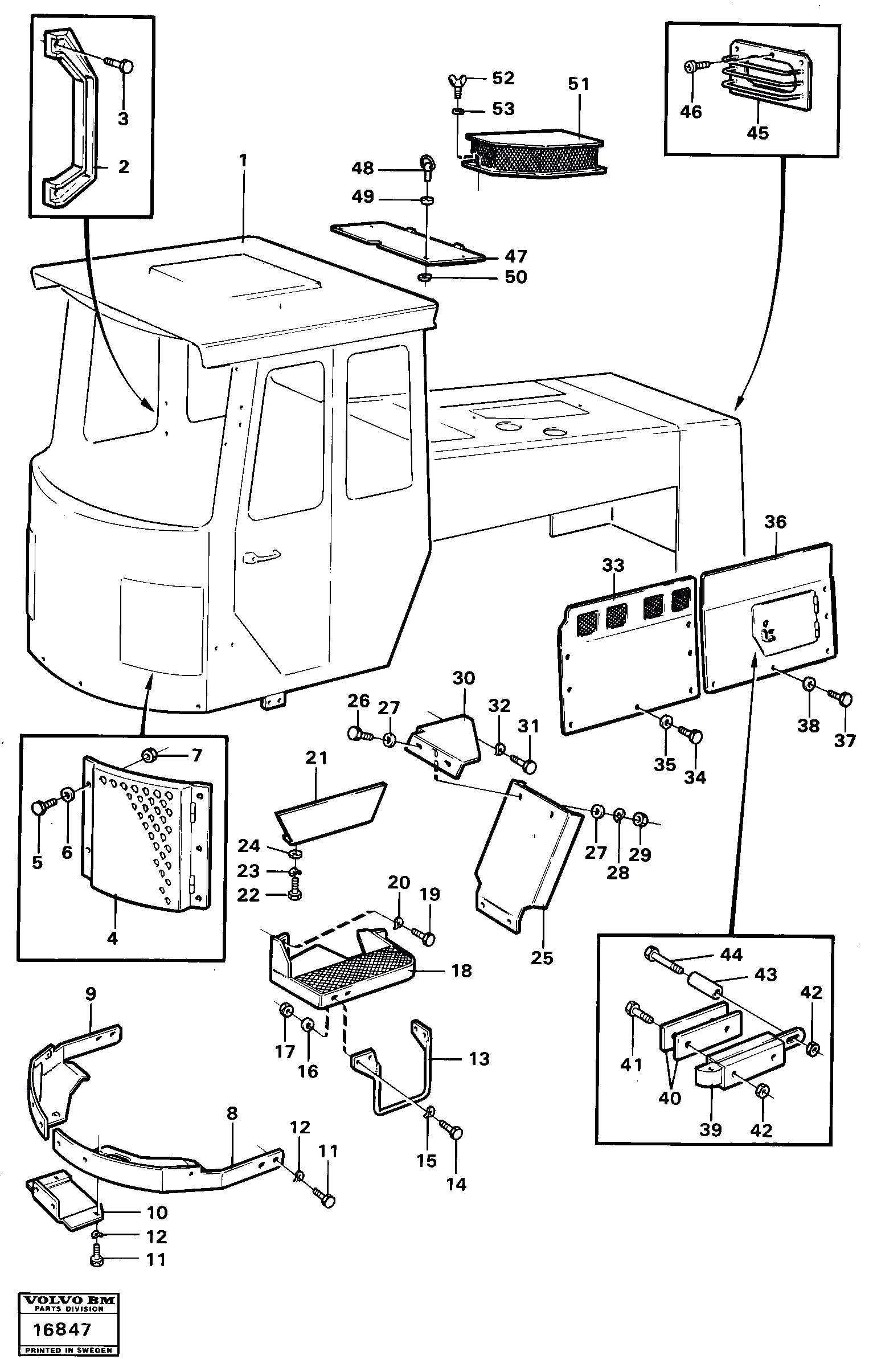 Схема запчастей Volvo 4400 4400 - 40355 Compactor 98599 drivers cab and Engine Plates 