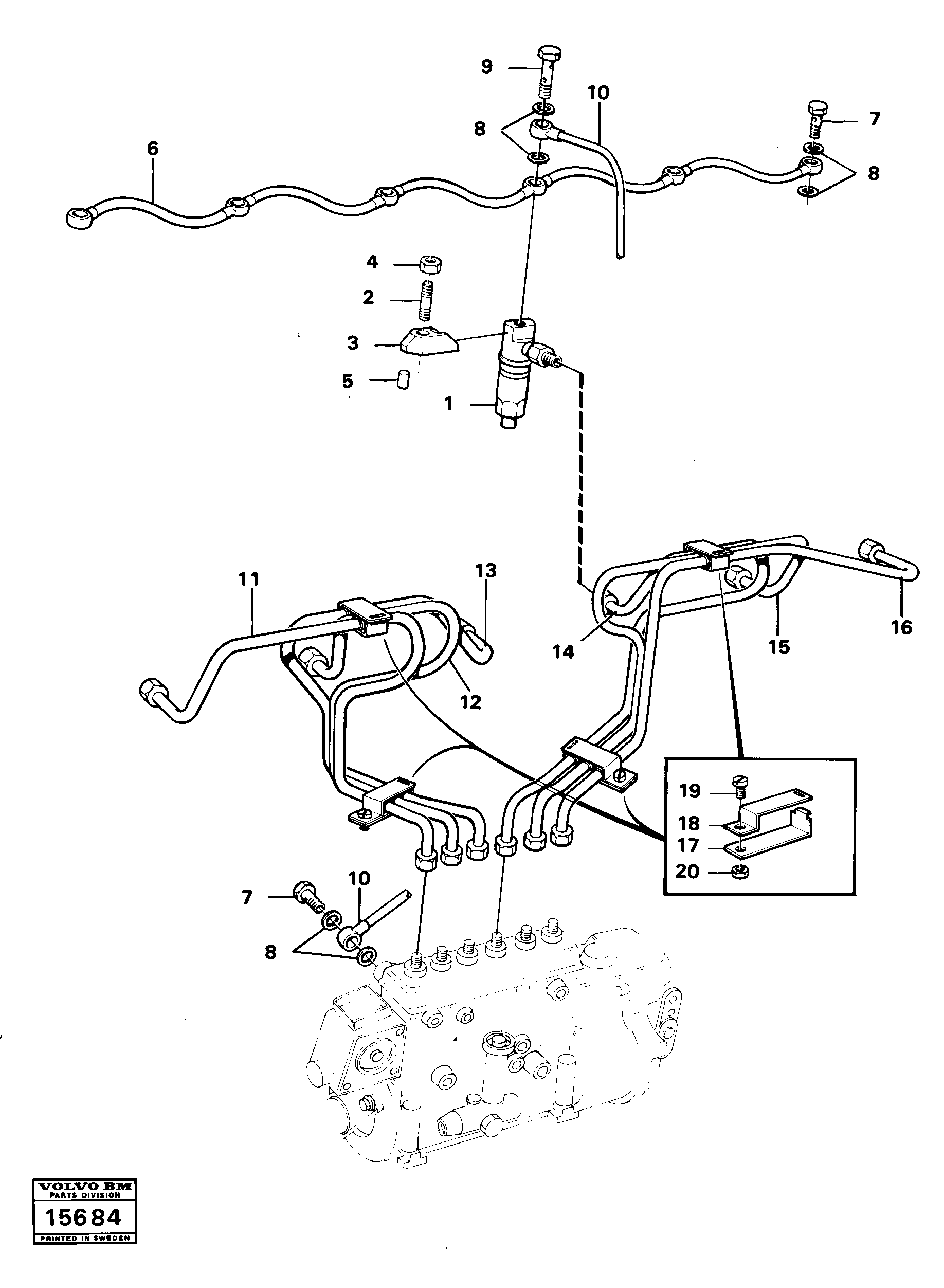 Схема запчастей Volvo 4500 4500 - 57330 Fuel pipe injectors Prod Nr 33307,33308,33313 