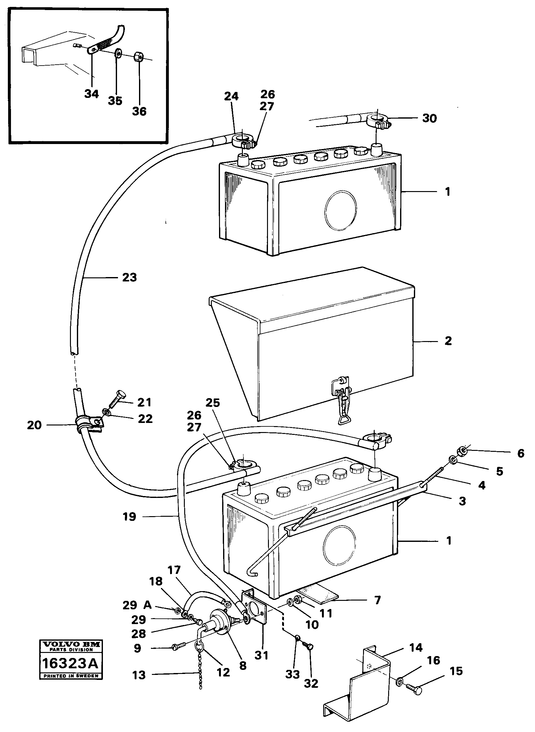 Схема запчастей Volvo 4500 4500 - 1277 Battery with assembling details 