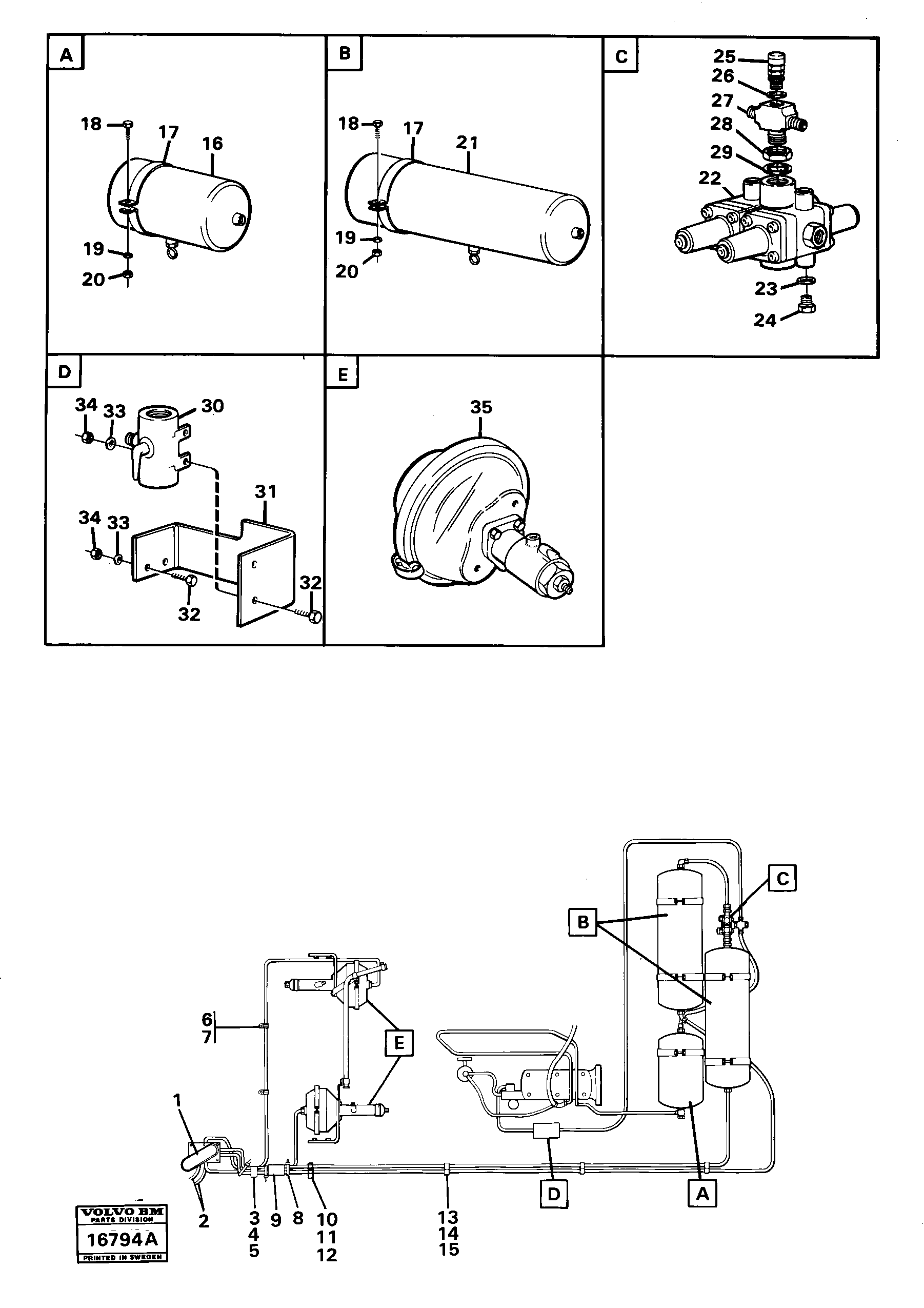 Схема запчастей Volvo 4600 4600 - 164 Pneumatic system with componets 