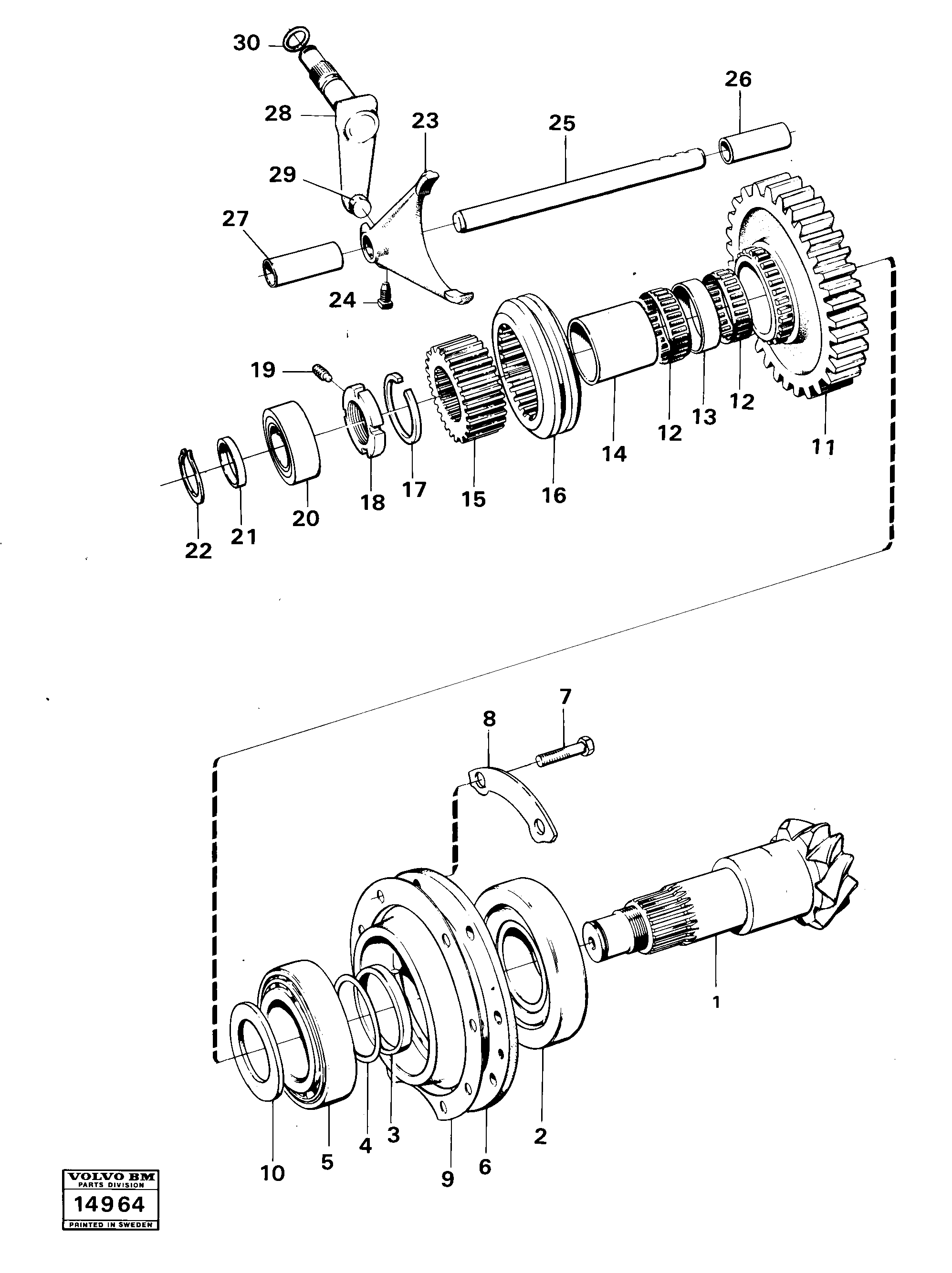 Схема запчастей Volvo 616B/646 616B,646 D45, TD45 - 37631 Shafts and gears for high and low ranges 