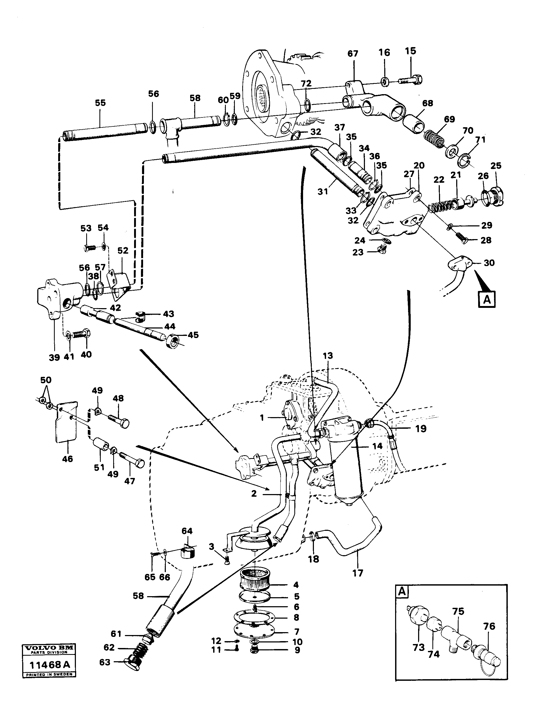 Схема запчастей Volvo 616B/646 616B,646 D45, TD45 - 99453 Hydraulic lines and valve 