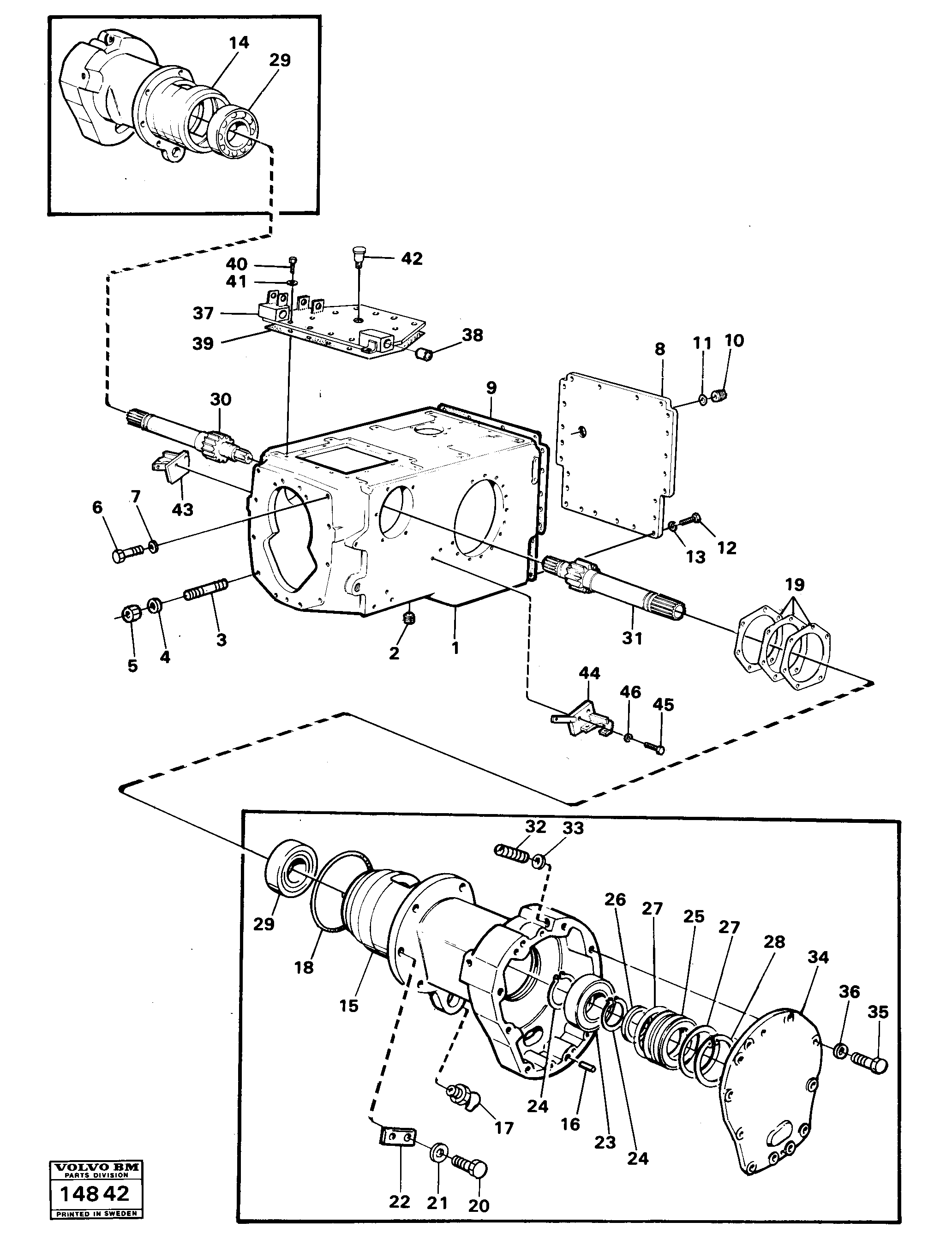 Схема запчастей Volvo 616B/646 616B,646 D45, TD45 - 200 Drive-axle gear housing and brake shafts 