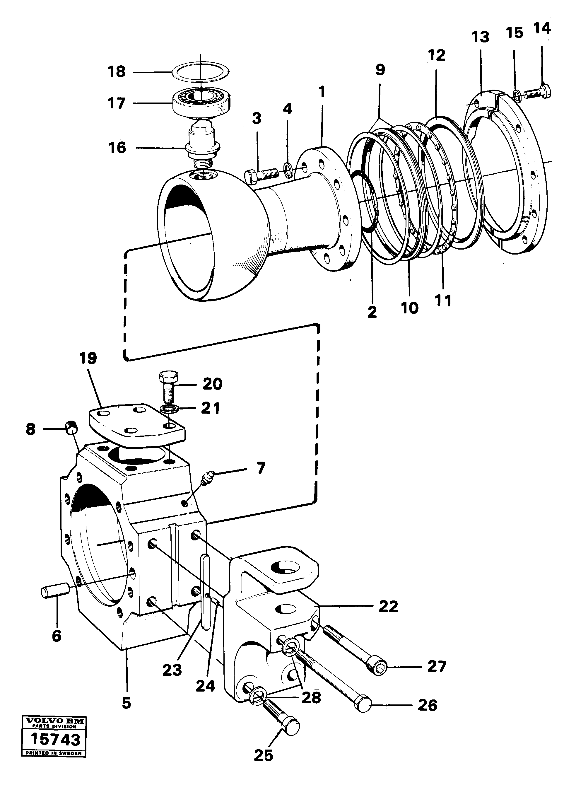 Схема запчастей Volvo 616B/646 616B,646 D45, TD45 - 96807 Steering knuckle casing with fitting parts 646 