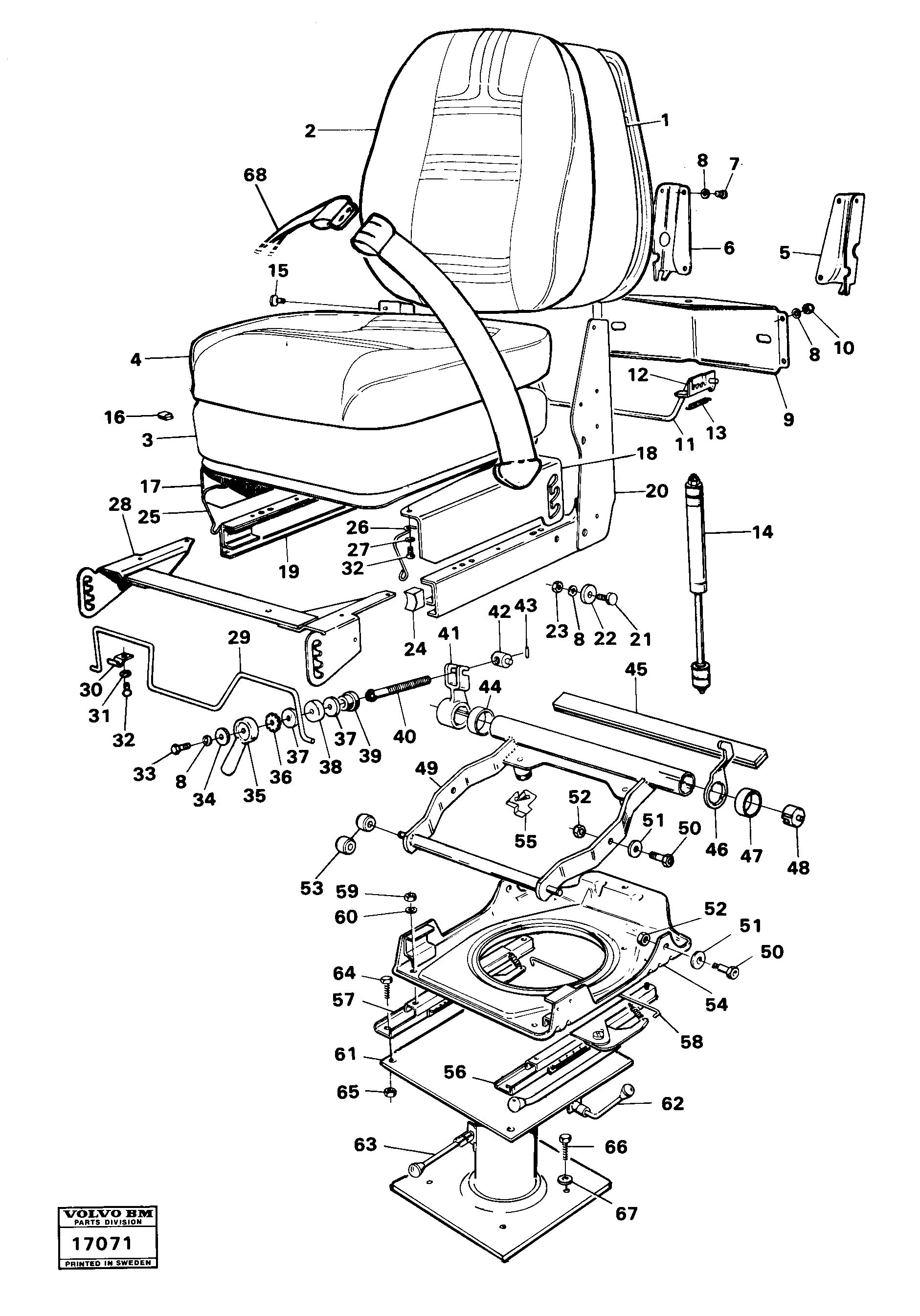 Схема запчастей Volvo 616B/646 616B,646 D45, TD45 - 15953 Drivers seat prod nr 36107,36125 