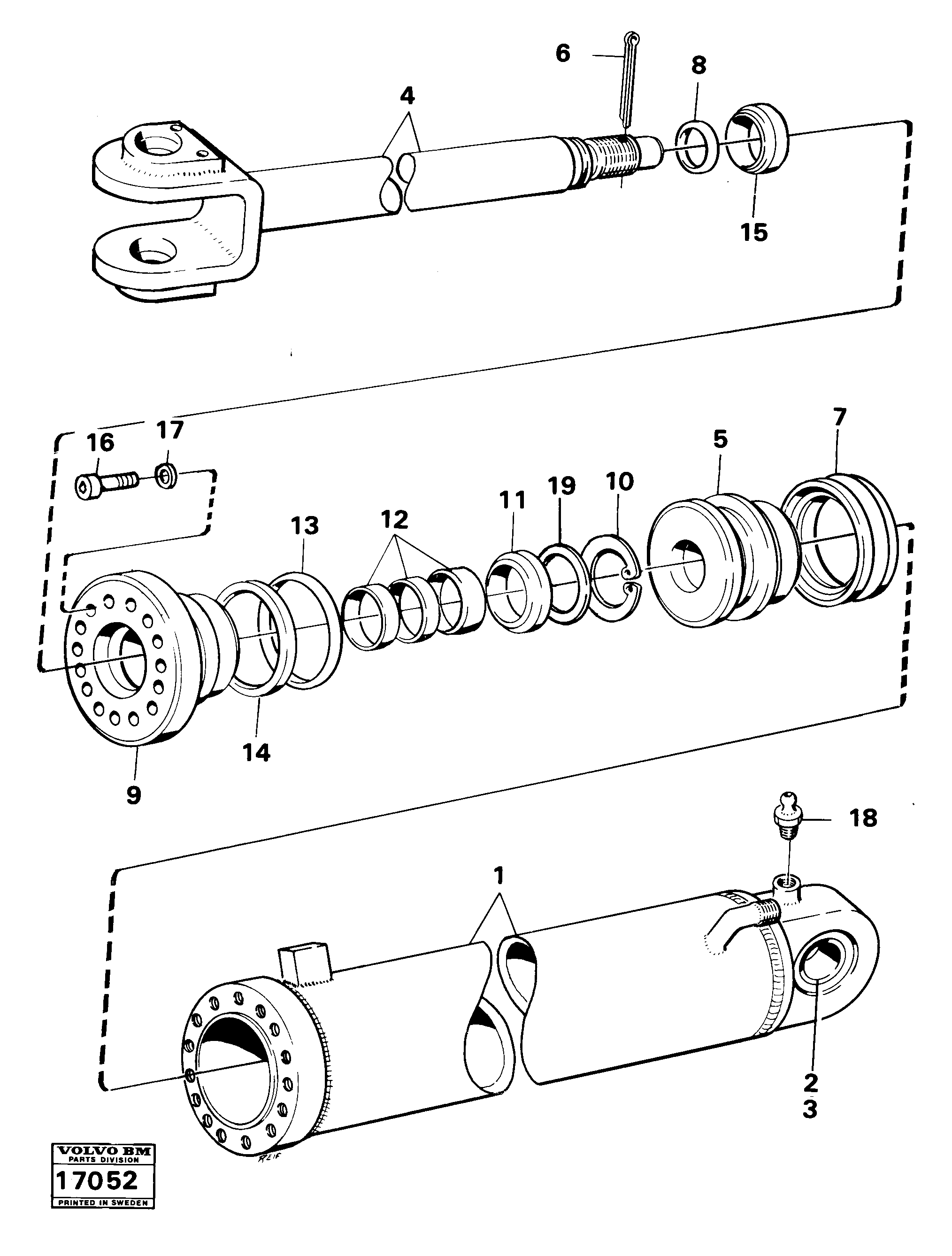 Схема запчастей Volvo 616B/646 616B,646 D45, TD45 - 1423 Hydraulic cylinder 646 Tillv Nr - 5127 