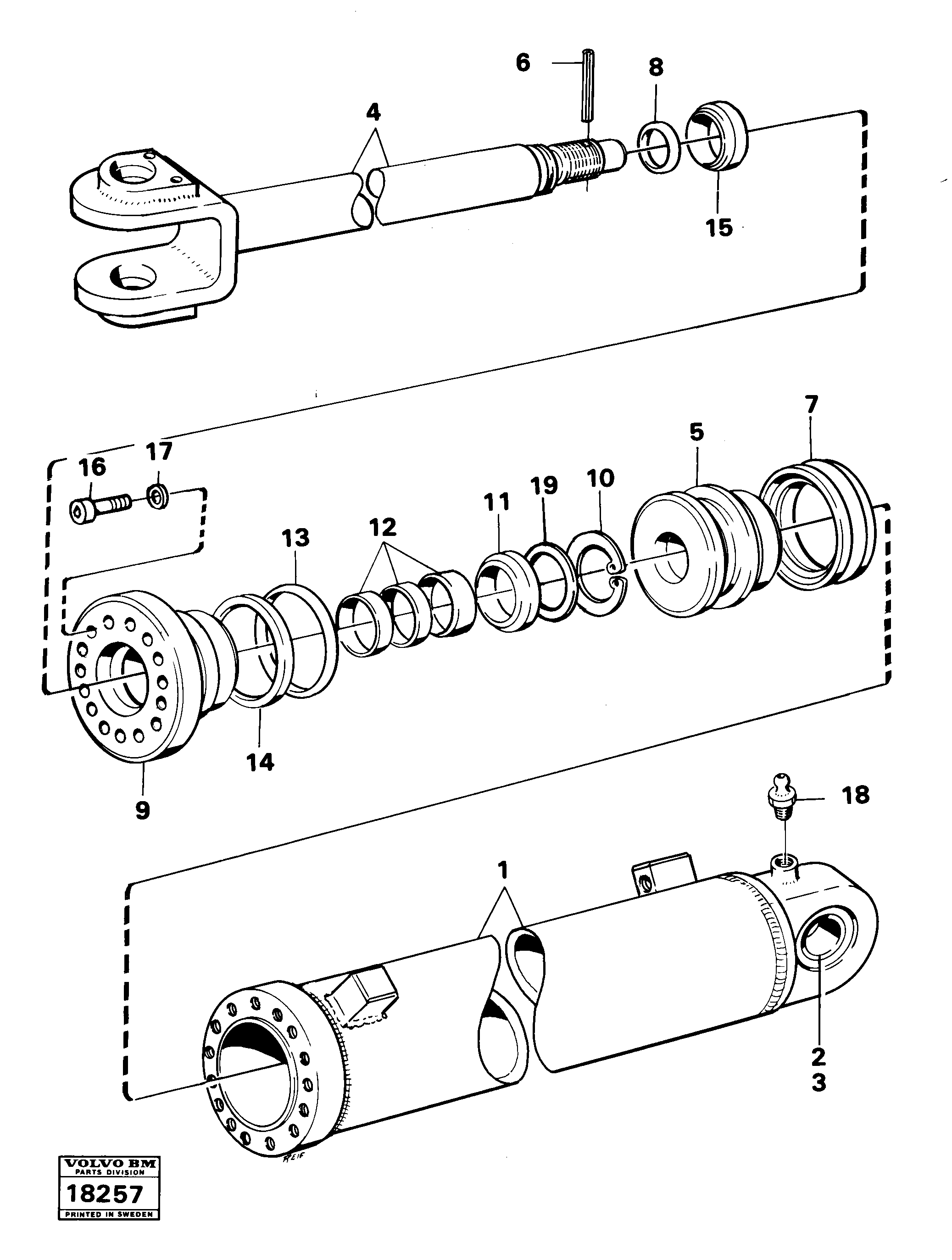 Схема запчастей Volvo 616B/646 616B,646 D45, TD45 - 1431 Hydraulic cylinder 646 Tillv Nr 5128 - 