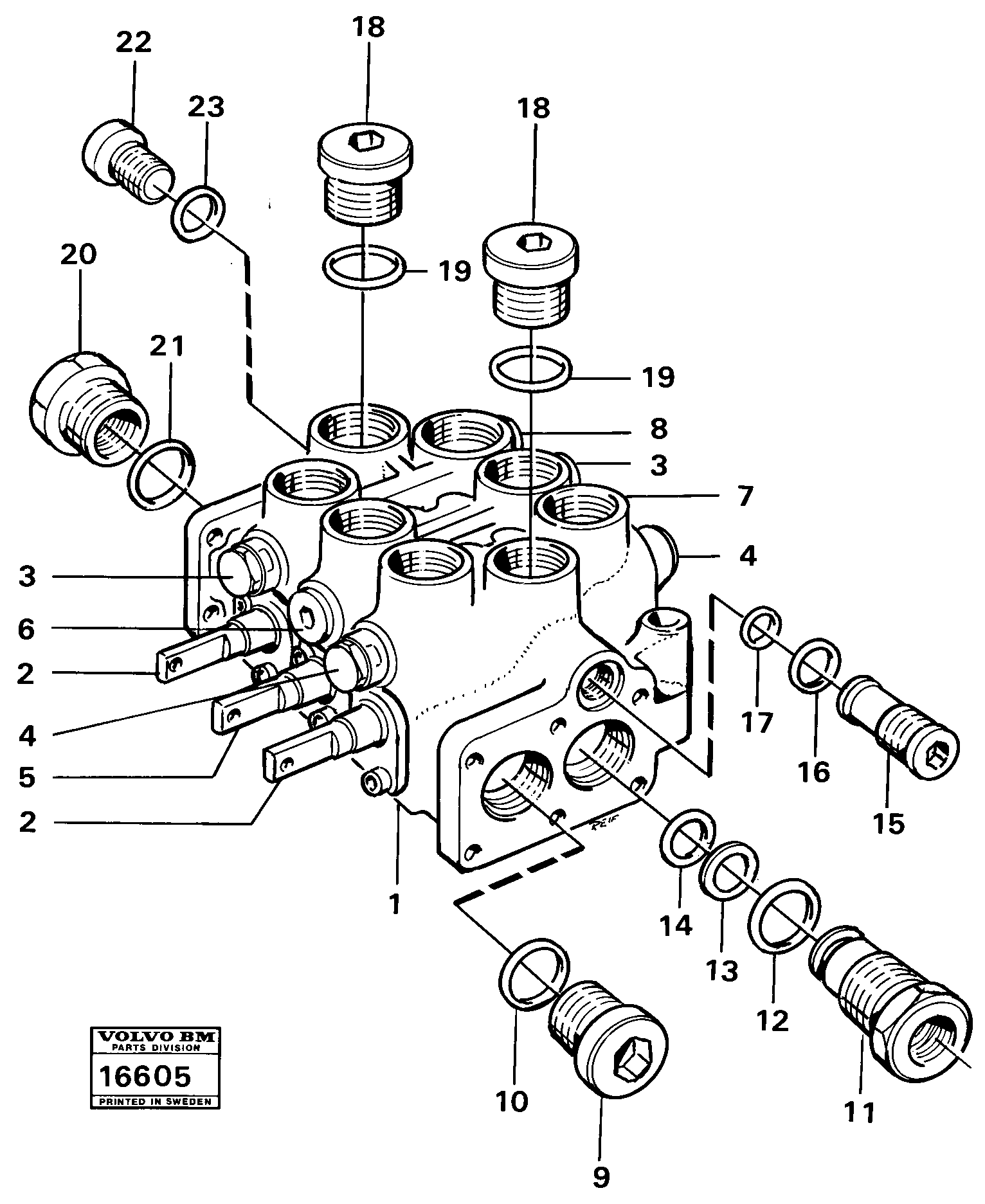 Схема запчастей Volvo 616B/646 616B,646 D45, TD45 - 18457 Hydraulic valve loader unit 