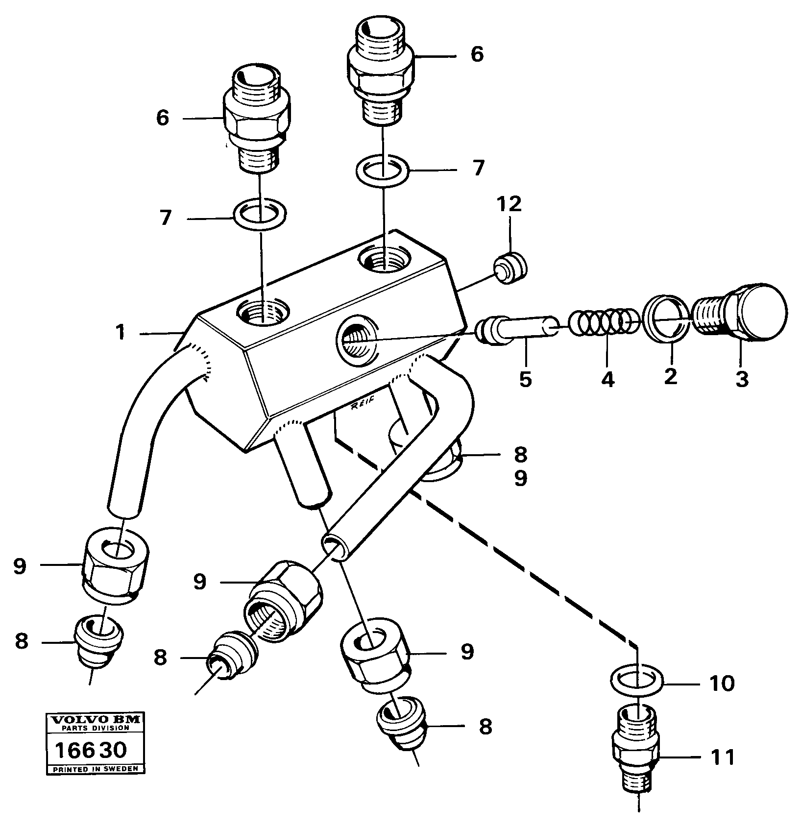 Схема запчастей Volvo 616B/646 616B,646 D45, TD45 - 18464 Distribution box 