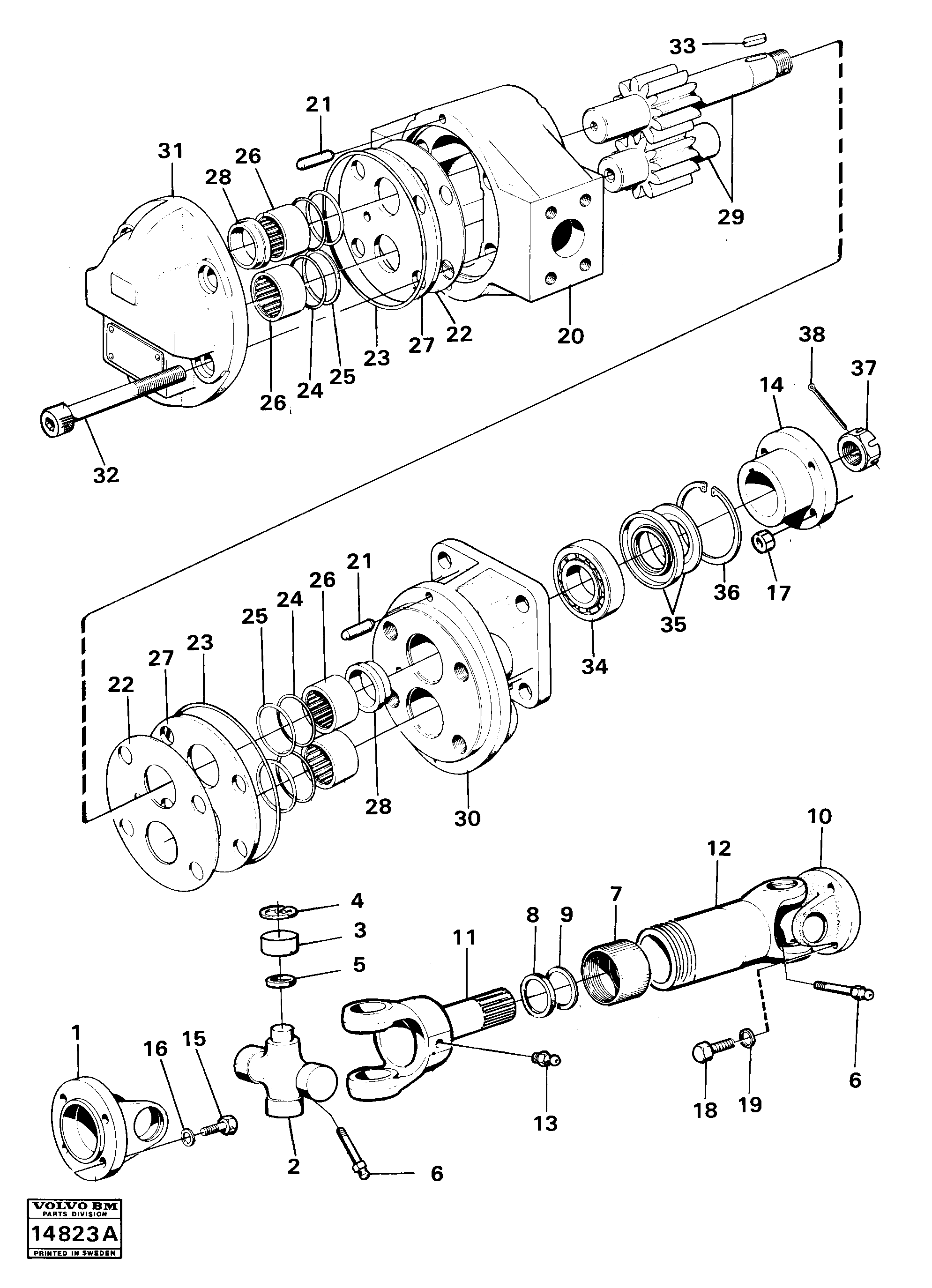 Схема запчастей Volvo 616B/646 616B,646 D45, TD45 - 28764 Power shaft with hydraulic-oil pump 