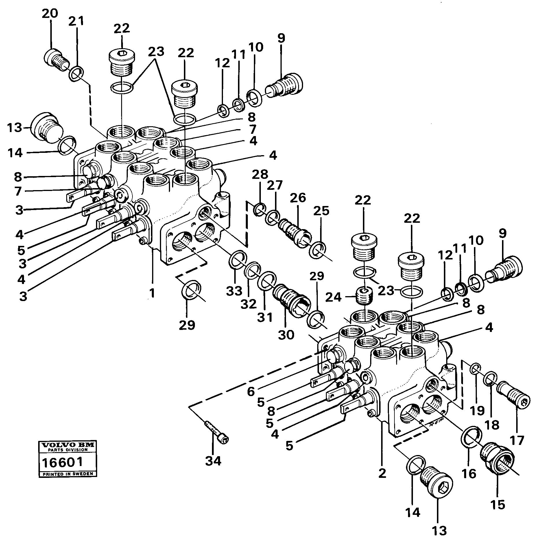 Схема запчастей Volvo 616B/646 616B,646 D45, TD45 - 29380 Hydraulic valve excavator unit 