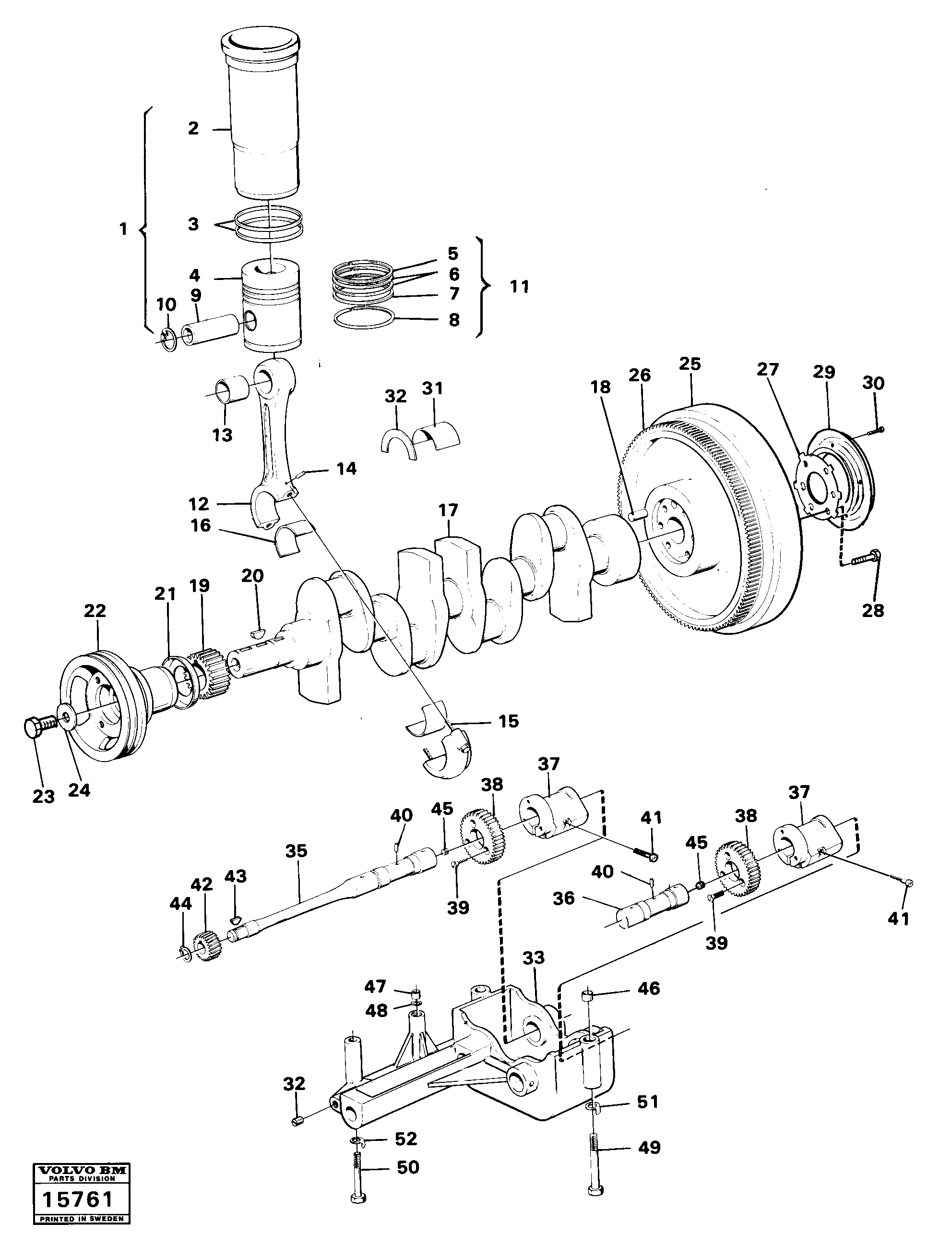 Схема запчастей Volvo 616B/646 616B,646 D45, TD45 - 51225 Crankshaft and related parts 