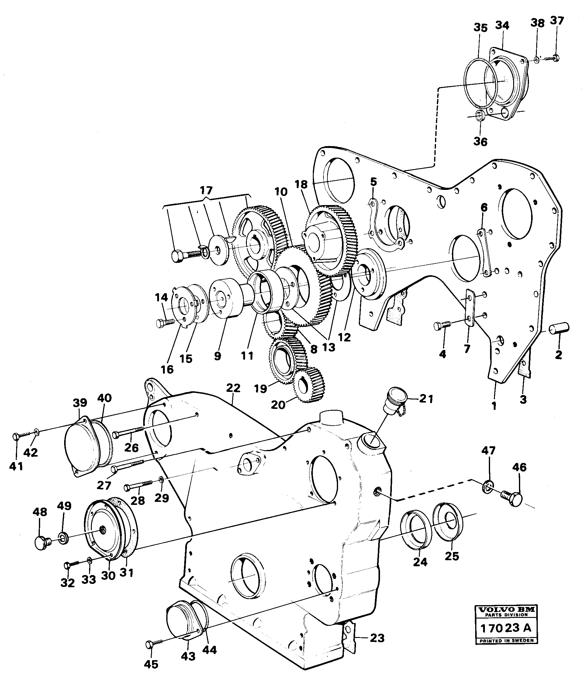 Схема запчастей Volvo 616B/646 616B,646 D45, TD45 - 99832 Timing gear casing and timing gears 