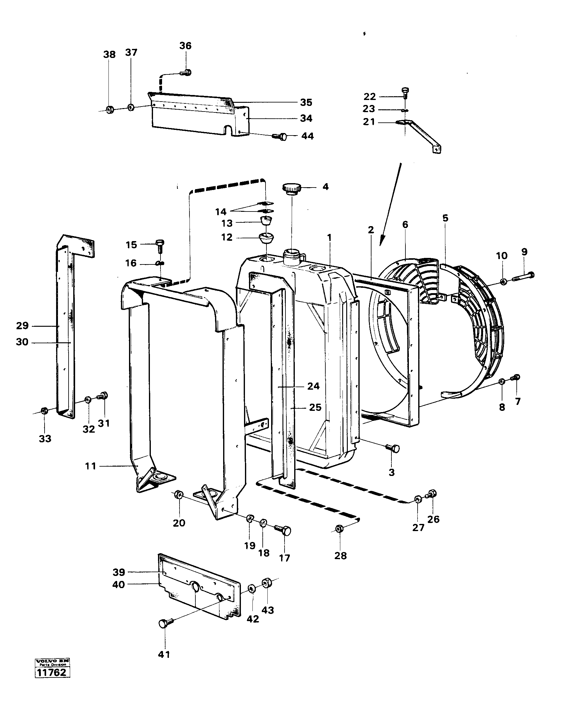 Схема запчастей Volvo 616B/646 616B,646 D45, TD45 - 19085 Radiator with fitting parts 