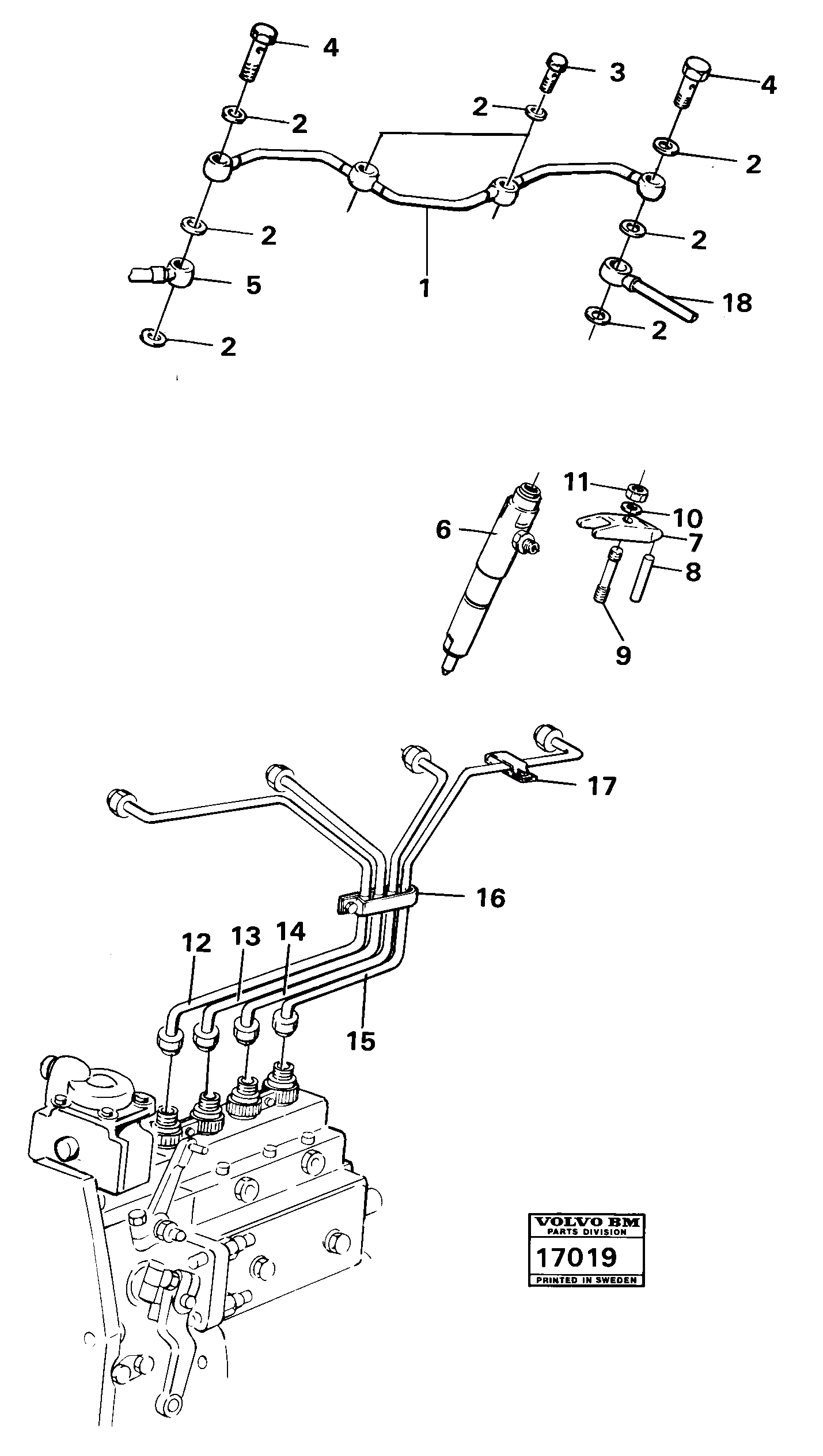 Схема запчастей Volvo 616B/646 616B,646 D45, TD45 - 19344 Fuel pipe injector Mo-59799 