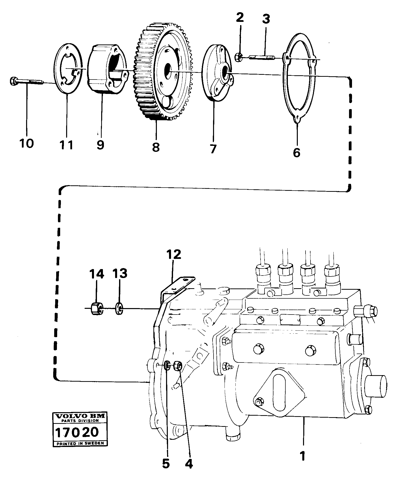 Схема запчастей Volvo 616B/646 616B,646 D45, TD45 - 19345 Fuel injection pump with drive Mo-59799 