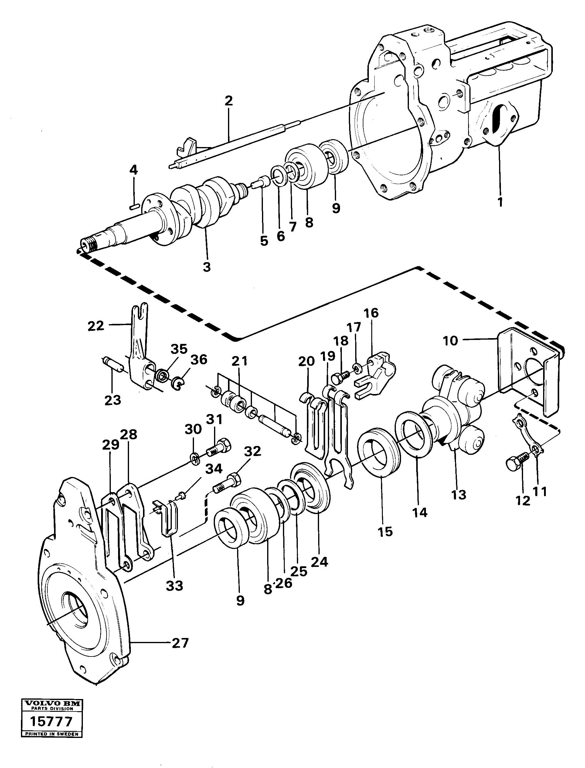 Схема запчастей Volvo 616B/646 616B,646 D45, TD45 - 26296 Fuel injection pump governor part Prod Nr 16204 