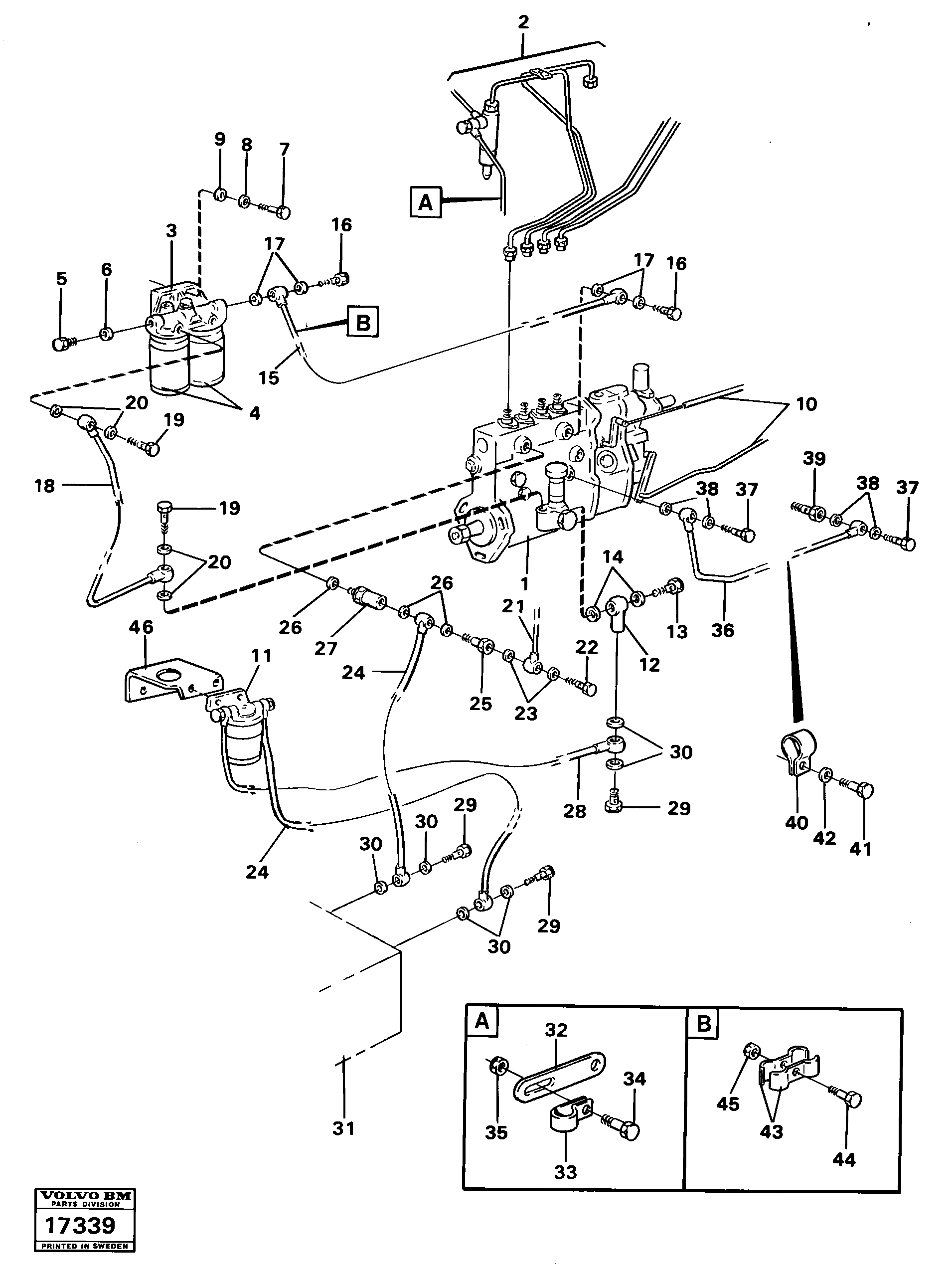 Схема запчастей Volvo 616B/646 616B,646 D45, TD45 - 4140 Fuel system mo 59800- 