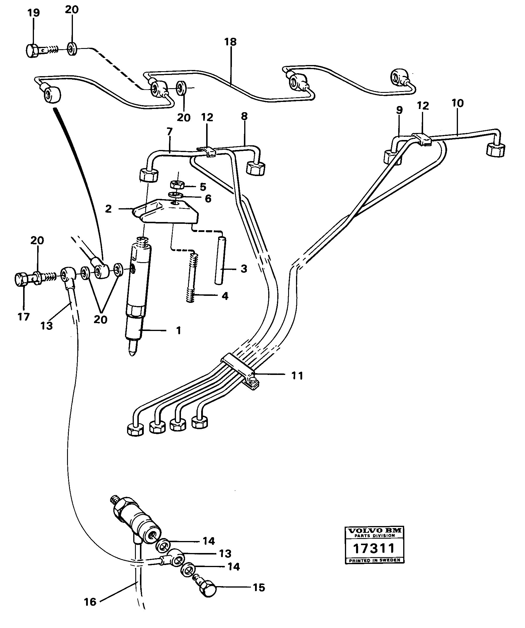 Схема запчастей Volvo 616B/646 616B,646 D45, TD45 - 4144 Fuel pipe injector Mo 59800- 