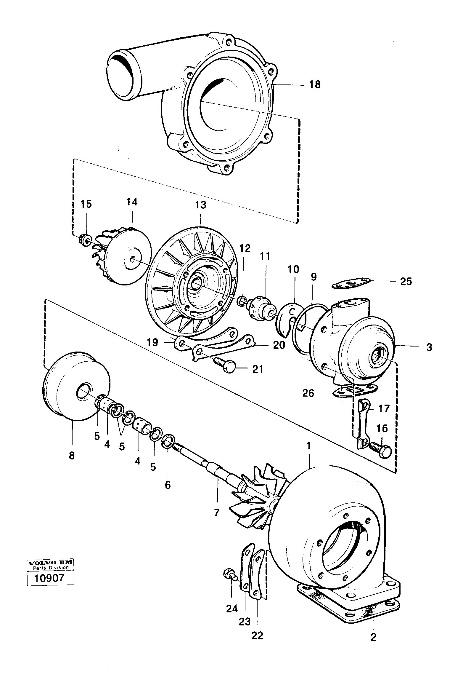 Схема запчастей Volvo 616B/646 616B,646 D45, TD45 - 19466 Turbo charger prod nr 36121,36125 Mo-61463 