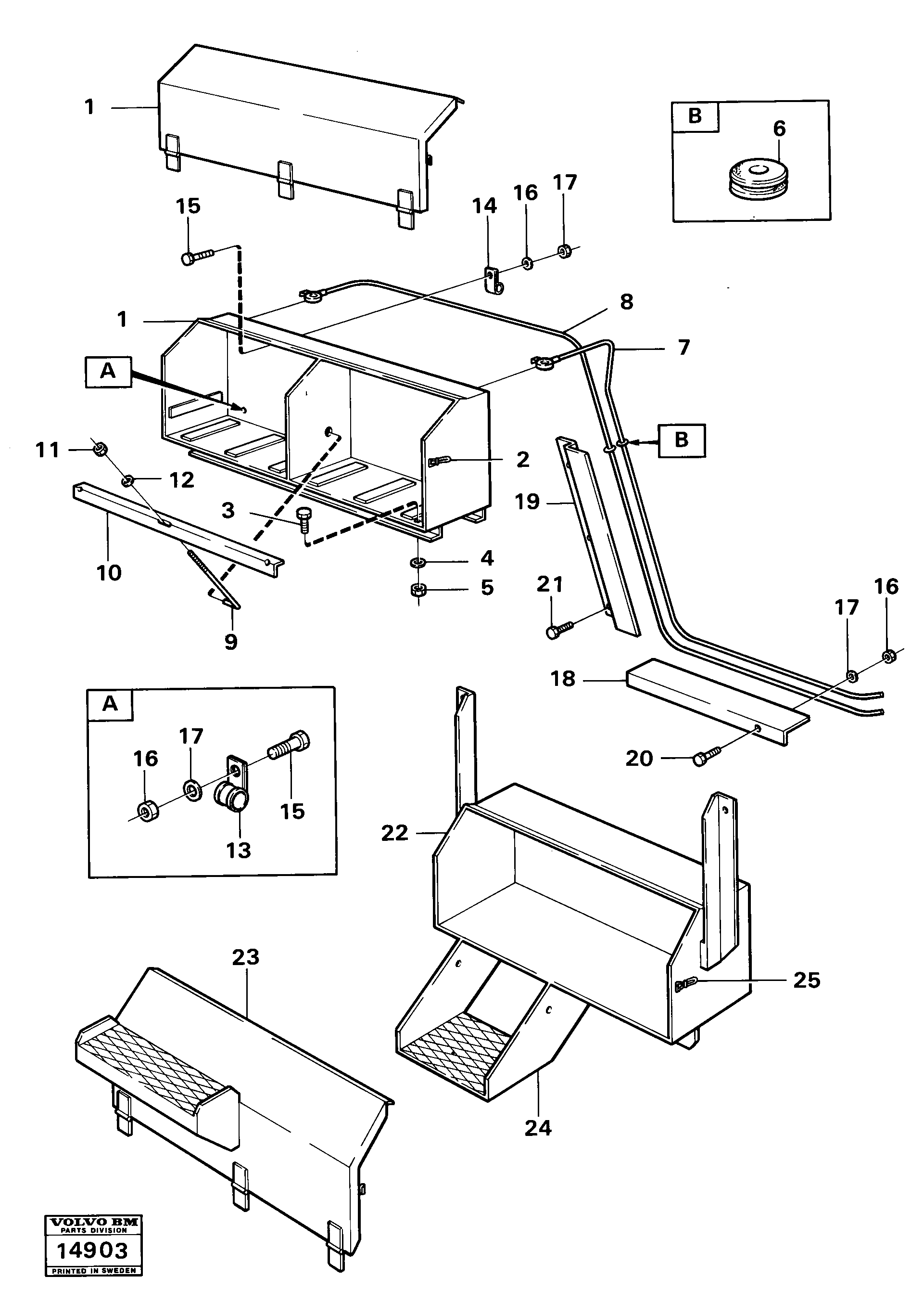 Схема запчастей Volvo 616B/646 616B,646 D45, TD45 - 38643 Battery and heather box 98416 