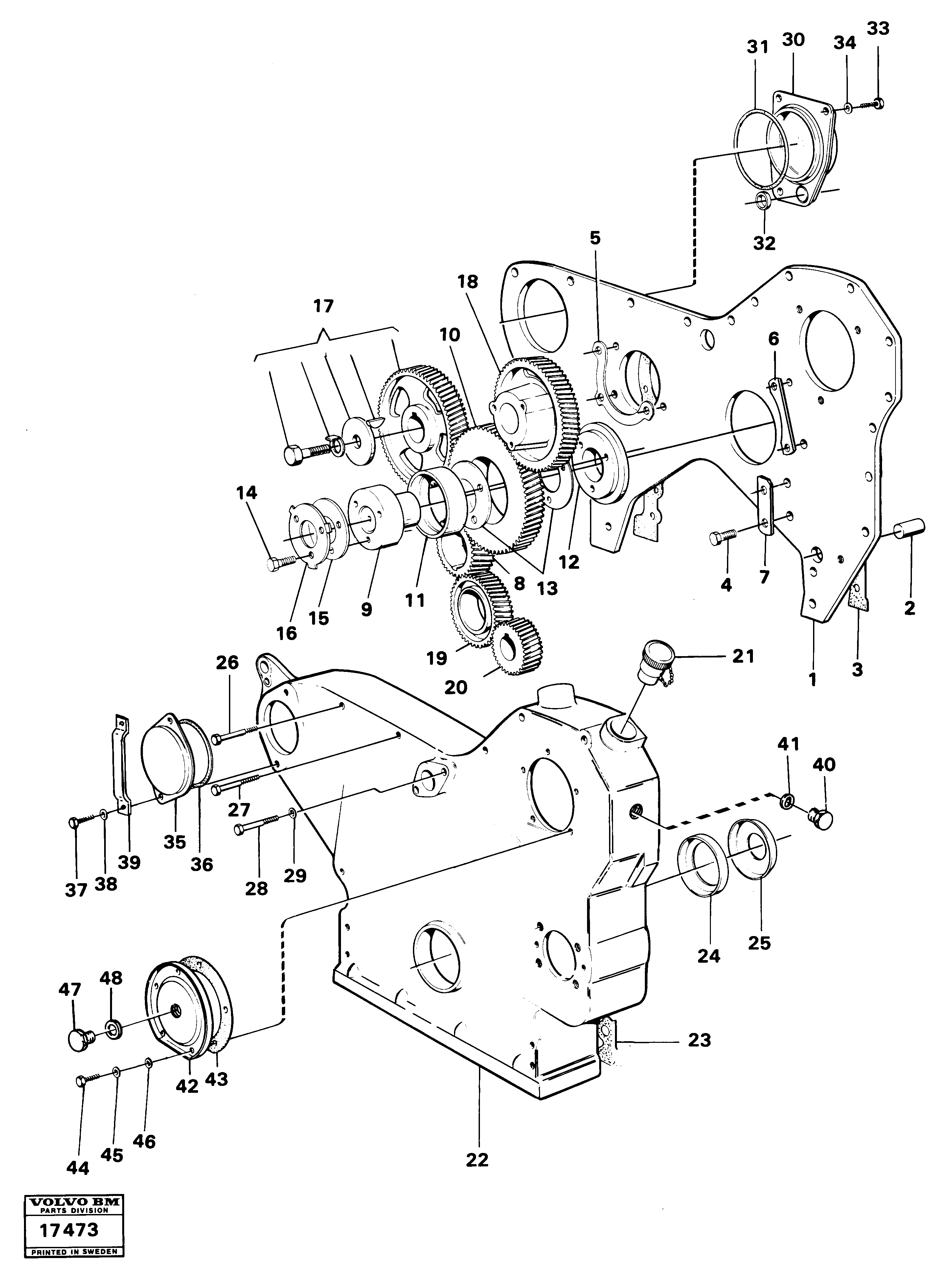 Схема запчастей Volvo 4200B 4200B - 101008 Timing gear casing and timing gears 