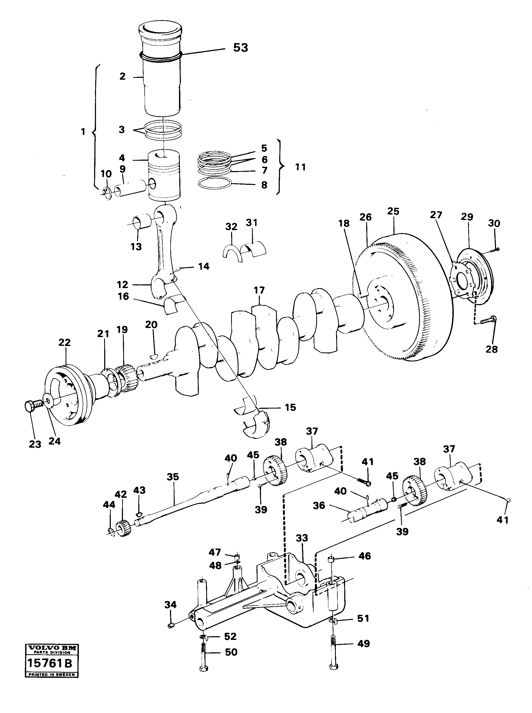 Схема запчастей Volvo 4200B 4200B - 3761 Crankshaft and related parts 