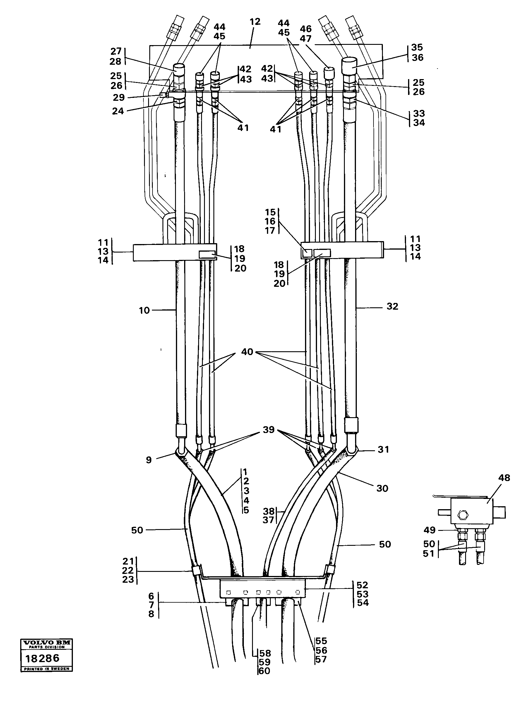 Схема запчастей Volvo 4200B 4200B - 99110 Hydraulic system, front, 5:th,6:th function 