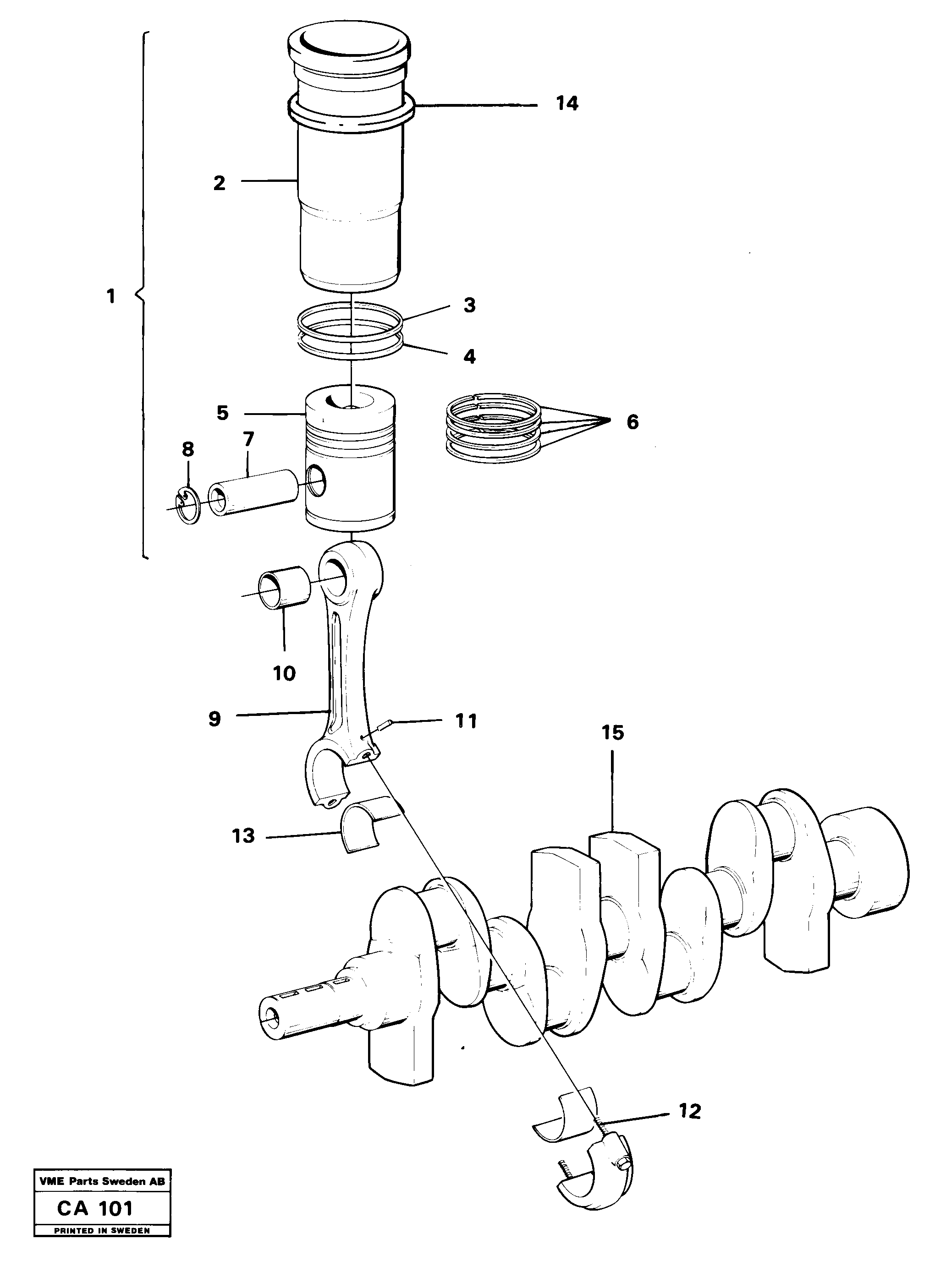 Схема запчастей Volvo 6300 6300 - 51228 Cylinder liner, piston and connecting rod 