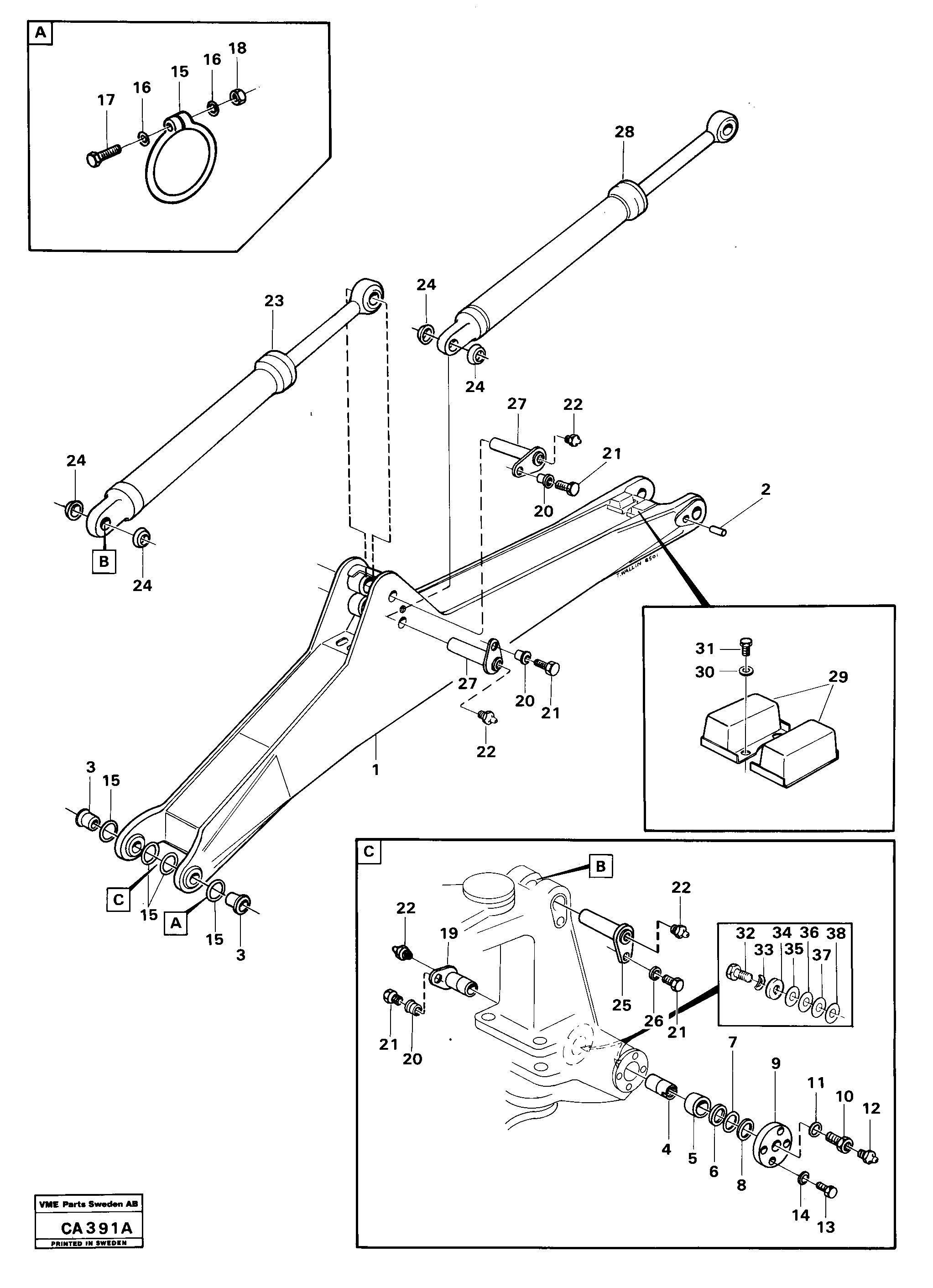 Схема запчастей Volvo 6300 6300 - 33595 Excavator beam without lateral angle facility 